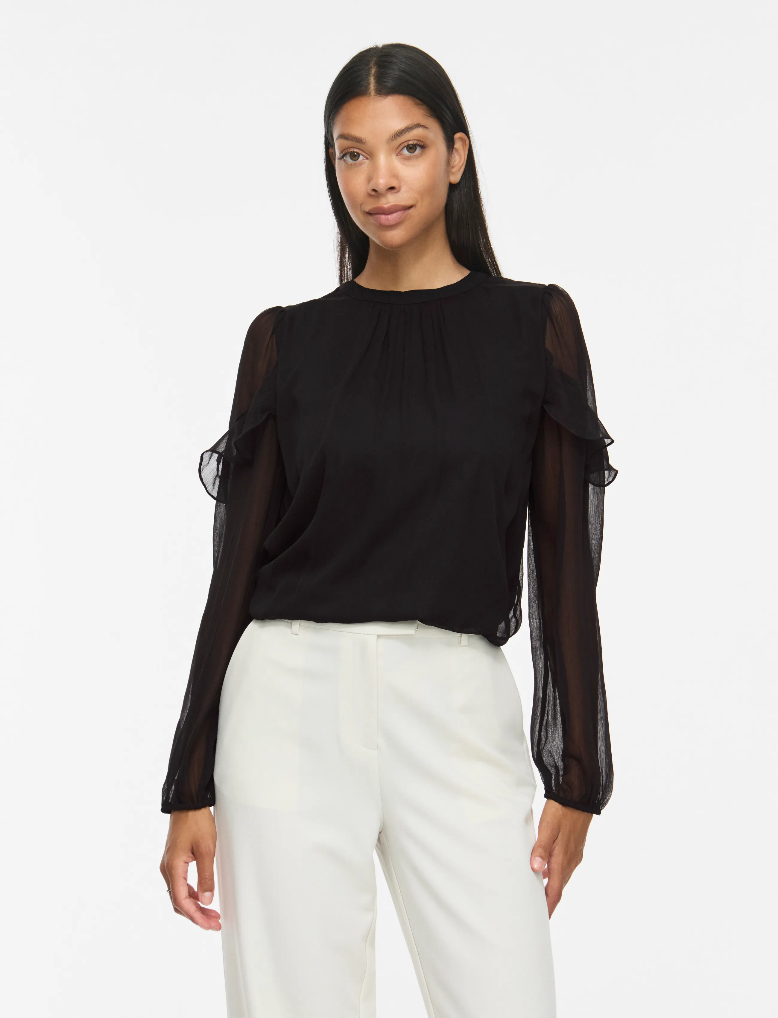 Vila VIELLY L/S FLOUNCE TOP - Puserot - BLACK BEAUTY / black