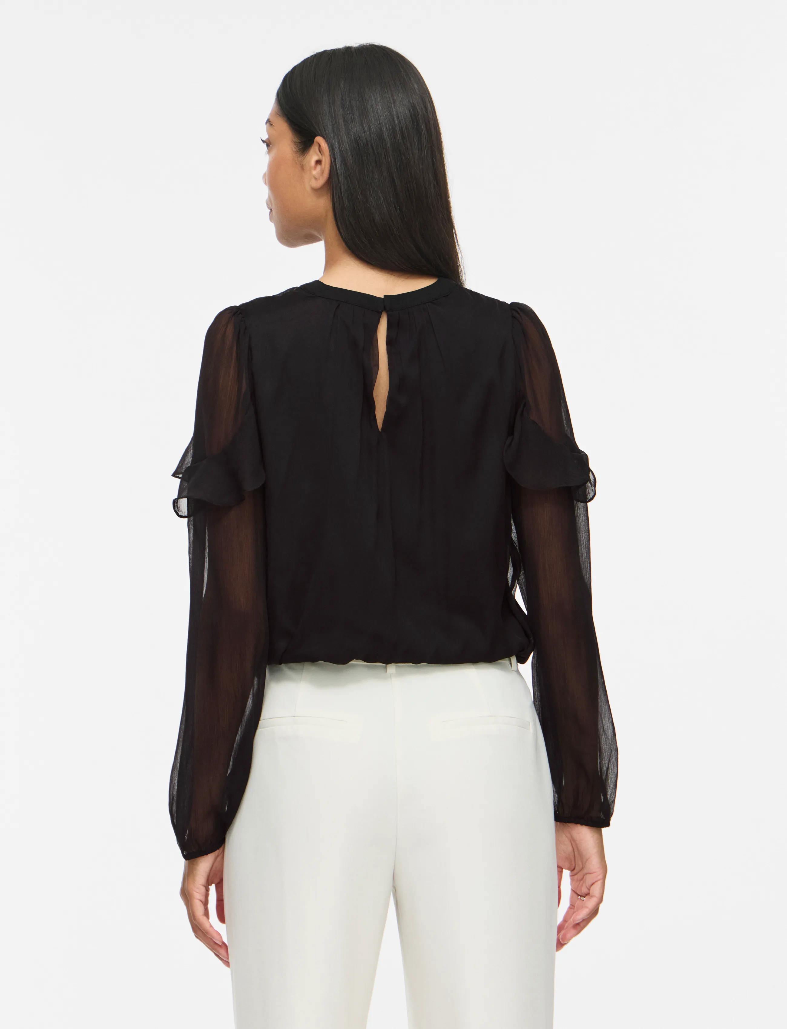Vila - VIELLY L/S FLOUNCE TOP - langærmede bluser - black beauty - 3
