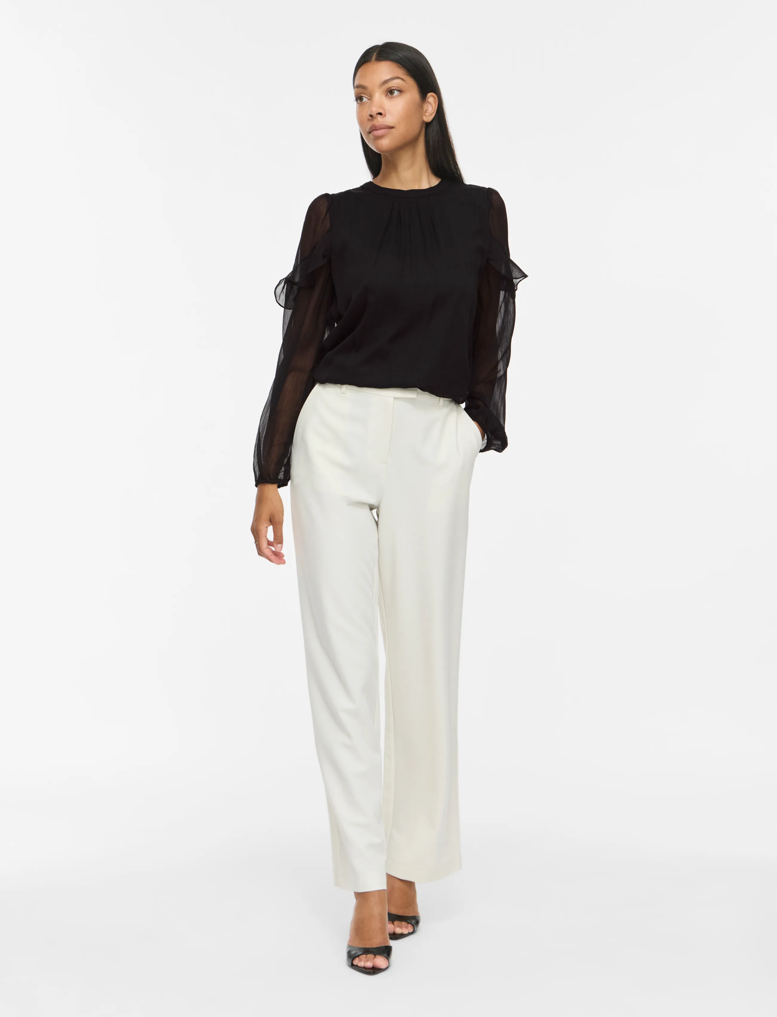 Vila - VIELLY L/S FLOUNCE TOP - langærmede bluser - black beauty - 4
