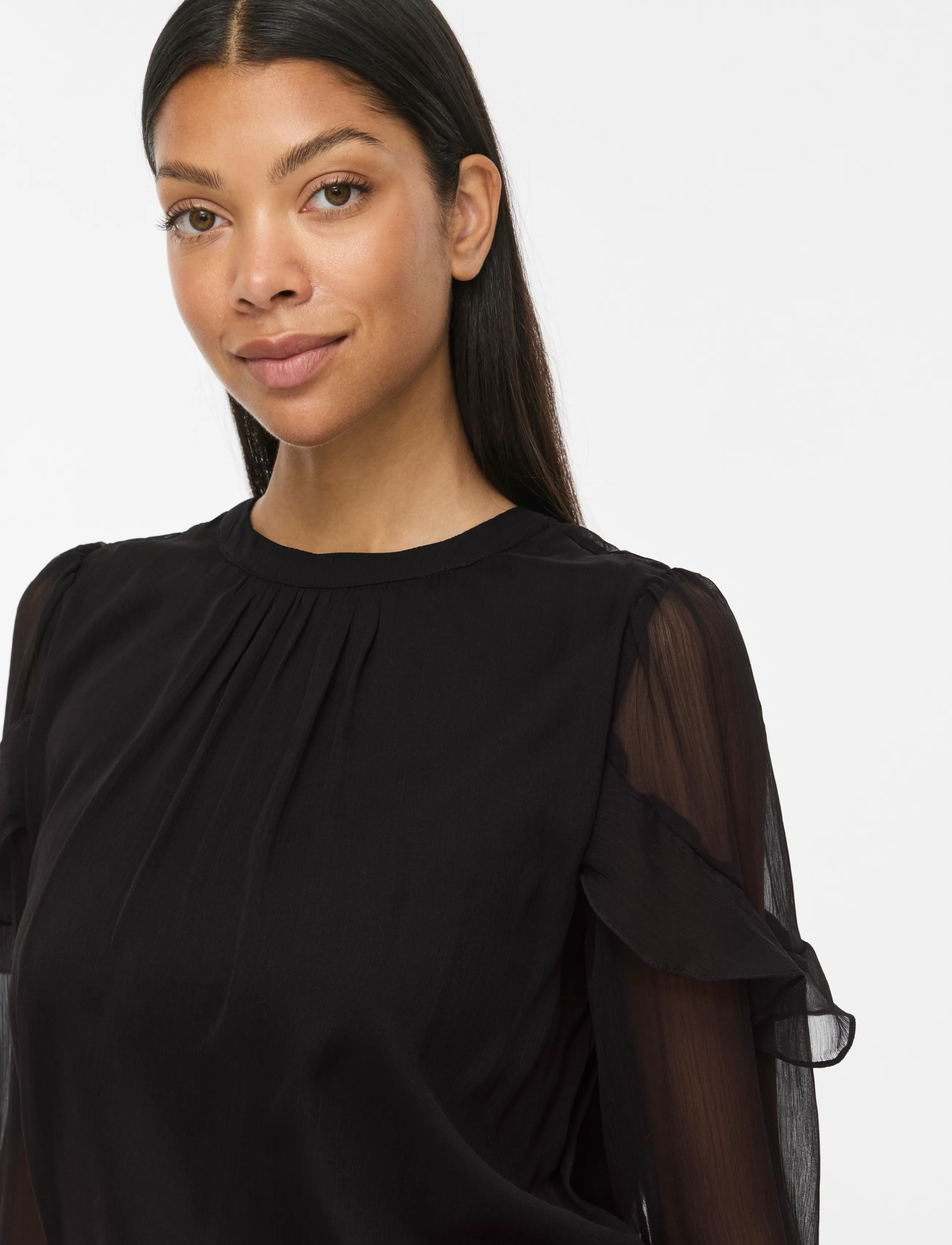 Vila - VIELLY L/S FLOUNCE TOP - langærmede bluser - black beauty - 5