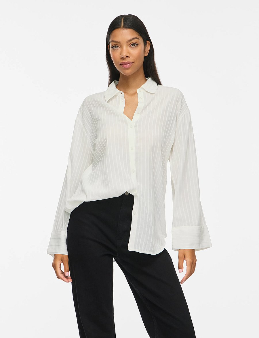 Vila - VIROCKI L/S OVERSIZE SHIRT - NOOS - langärmlige hemden - egret - 0