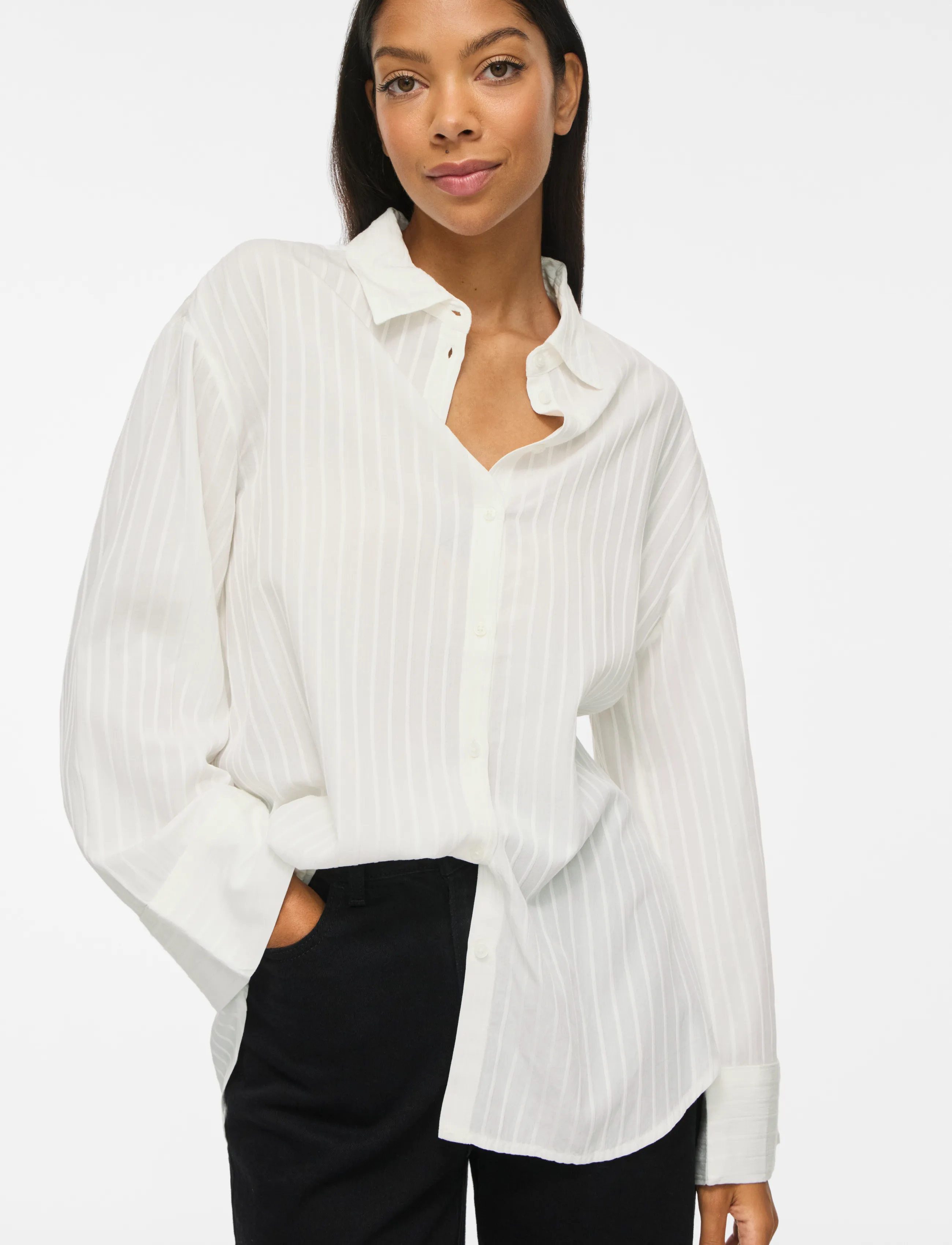 Vila - VIROCKI L/S OVERSIZE SHIRT - NOOS - langærmede skjorter - egret - 5