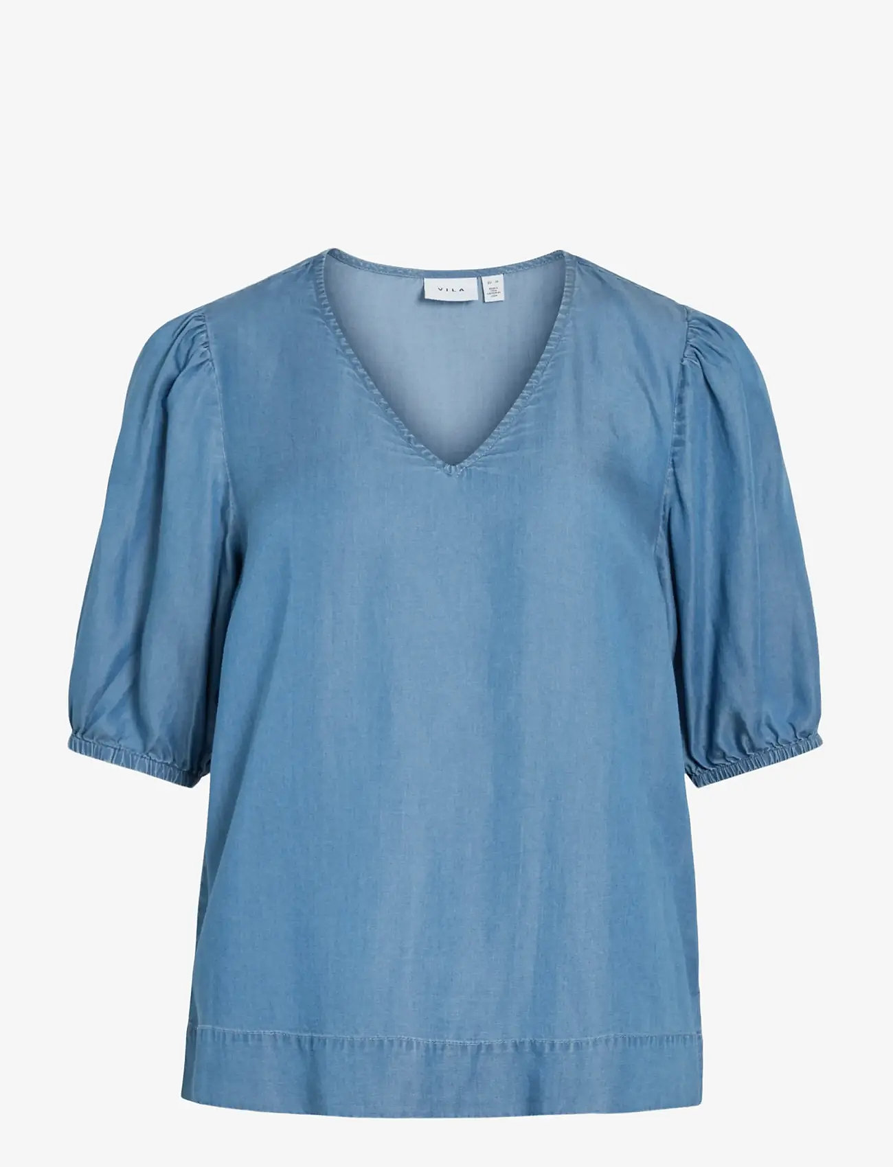 Vila - VITEA V-NECK 2/4 DENIM TOP - denimskjorter - medium blue denim - 0
