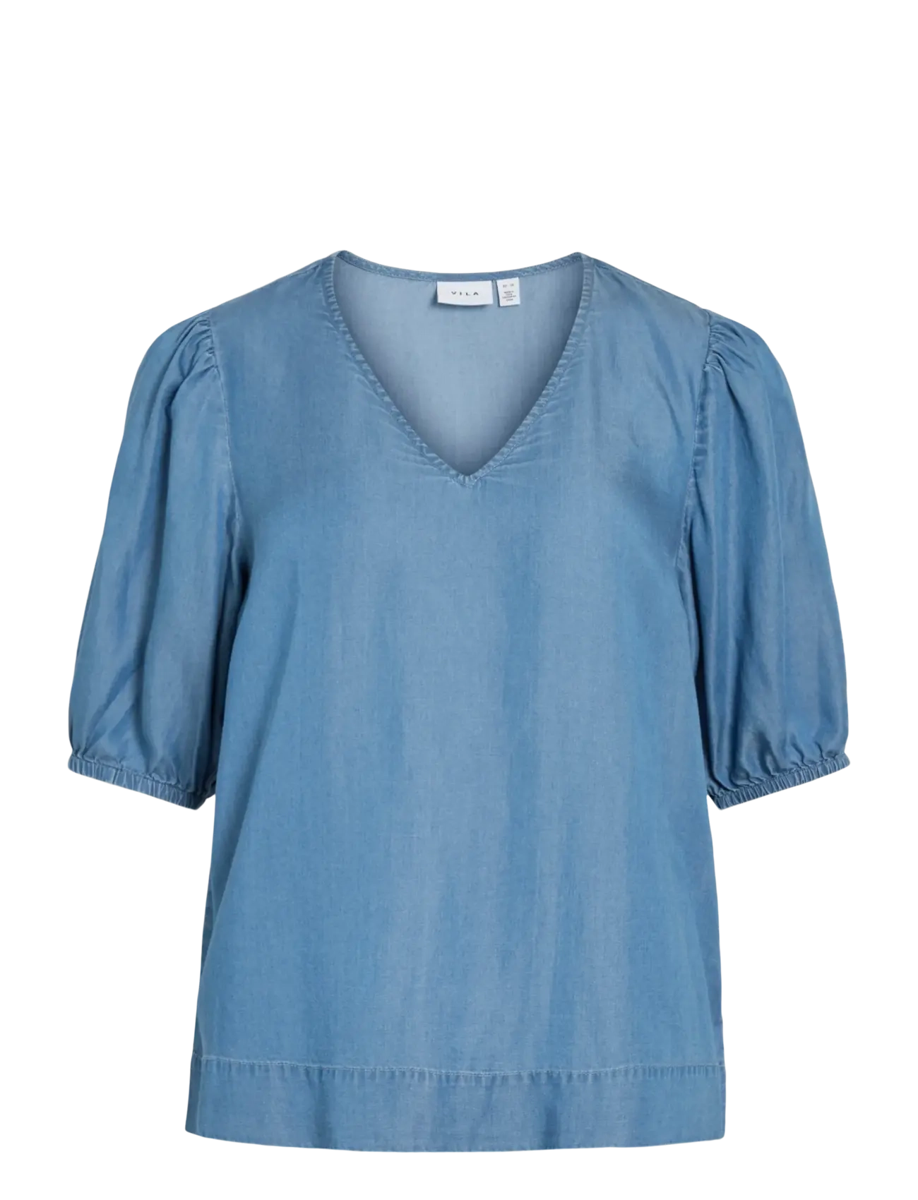 Vila VITEA V-NECK 2/4 DENIM TOP - Blouses & Overhemden - MEDIUM BLUE DENIM / blue