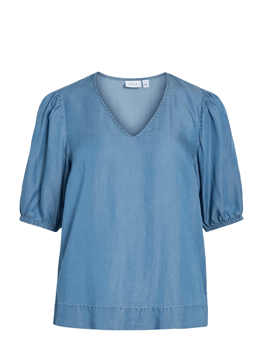 Vila - VITEA V-NECK 2/4 DENIM TOP - jeanshemden - medium blue denim - 1