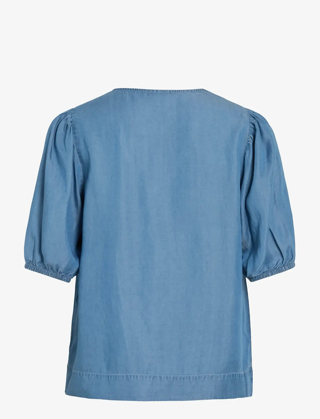 Vila - VITEA V-NECK 2/4 DENIM TOP - denimskjorter - medium blue denim - 1