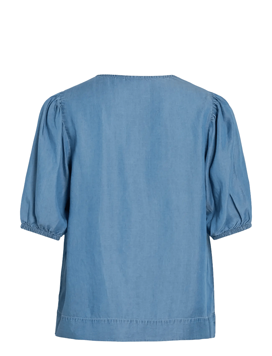 Vila - VITEA V-NECK 2/4 DENIM TOP - jeanshemden - medium blue denim - 2