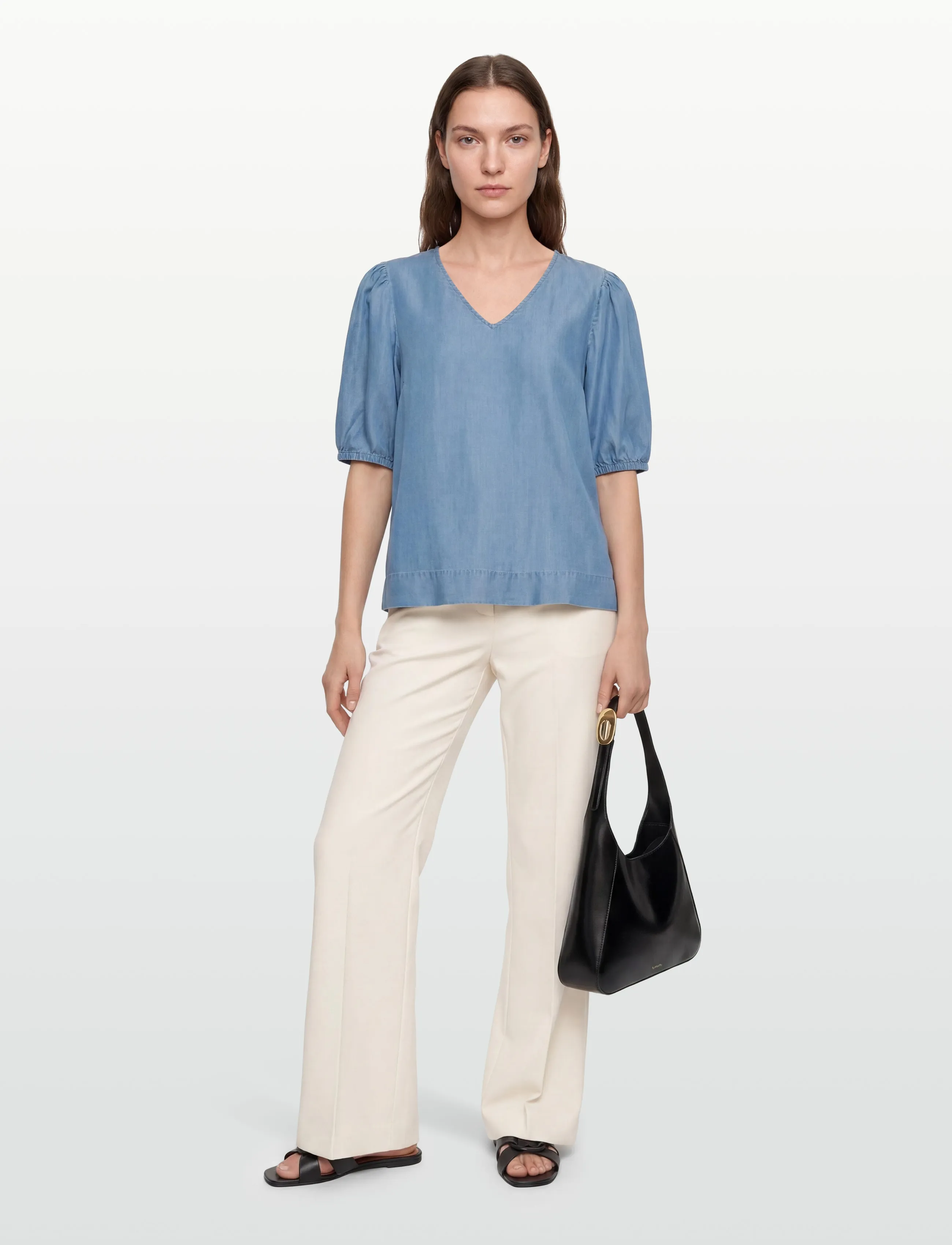 Vila Vitea V-Neck 2/4 Denim Top, 36, Blue, Skjorter > Denim-Skjorter, Dame