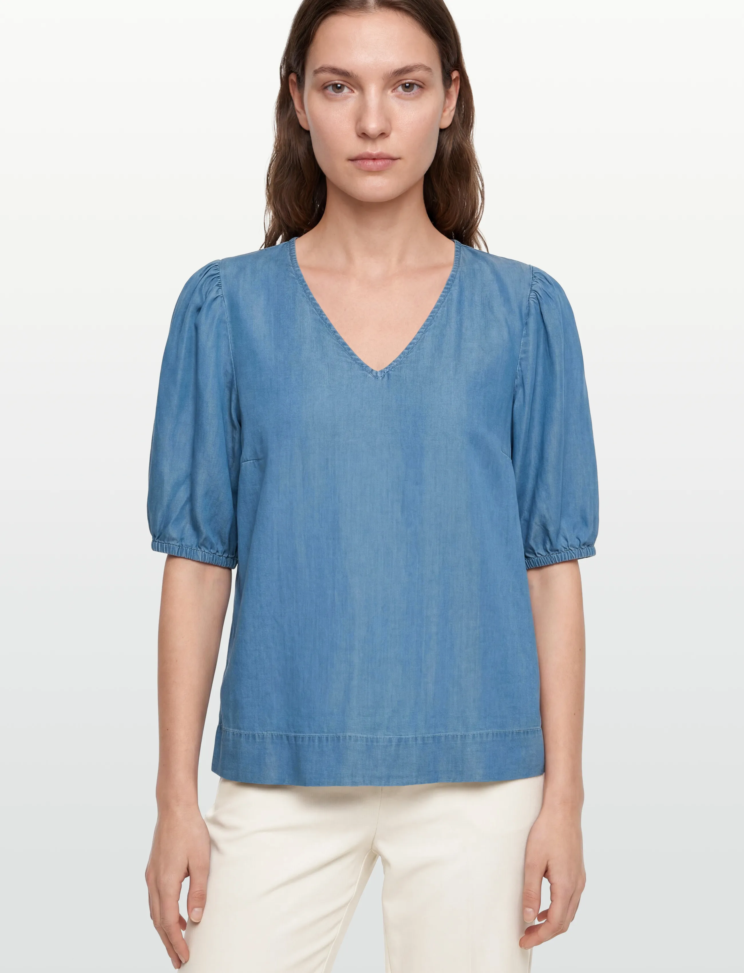 Vila - VITEA V-NECK 2/4 DENIM TOP - denimskjorter - medium blue denim - 3