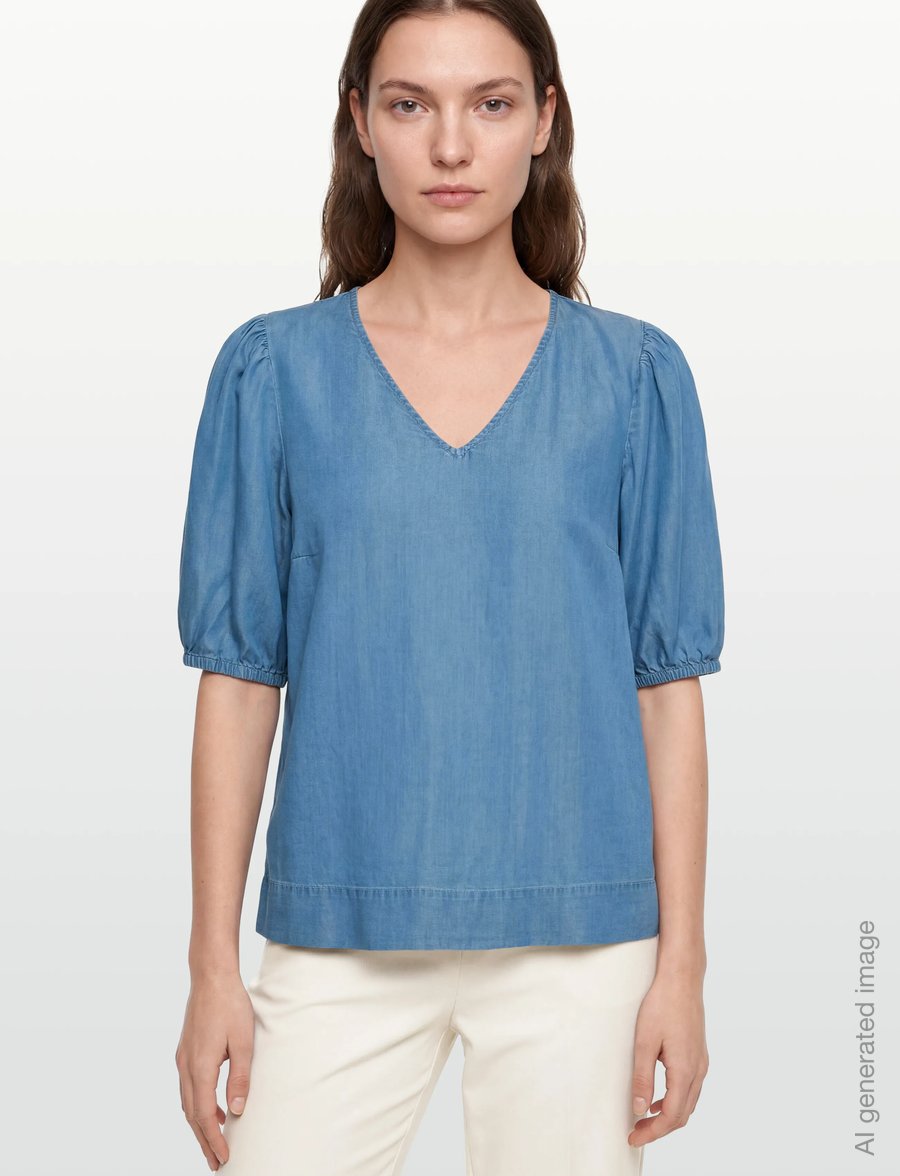 Vila - VITEA V-NECK 2/4 DENIM TOP - jeanshemden - medium blue denim - 3