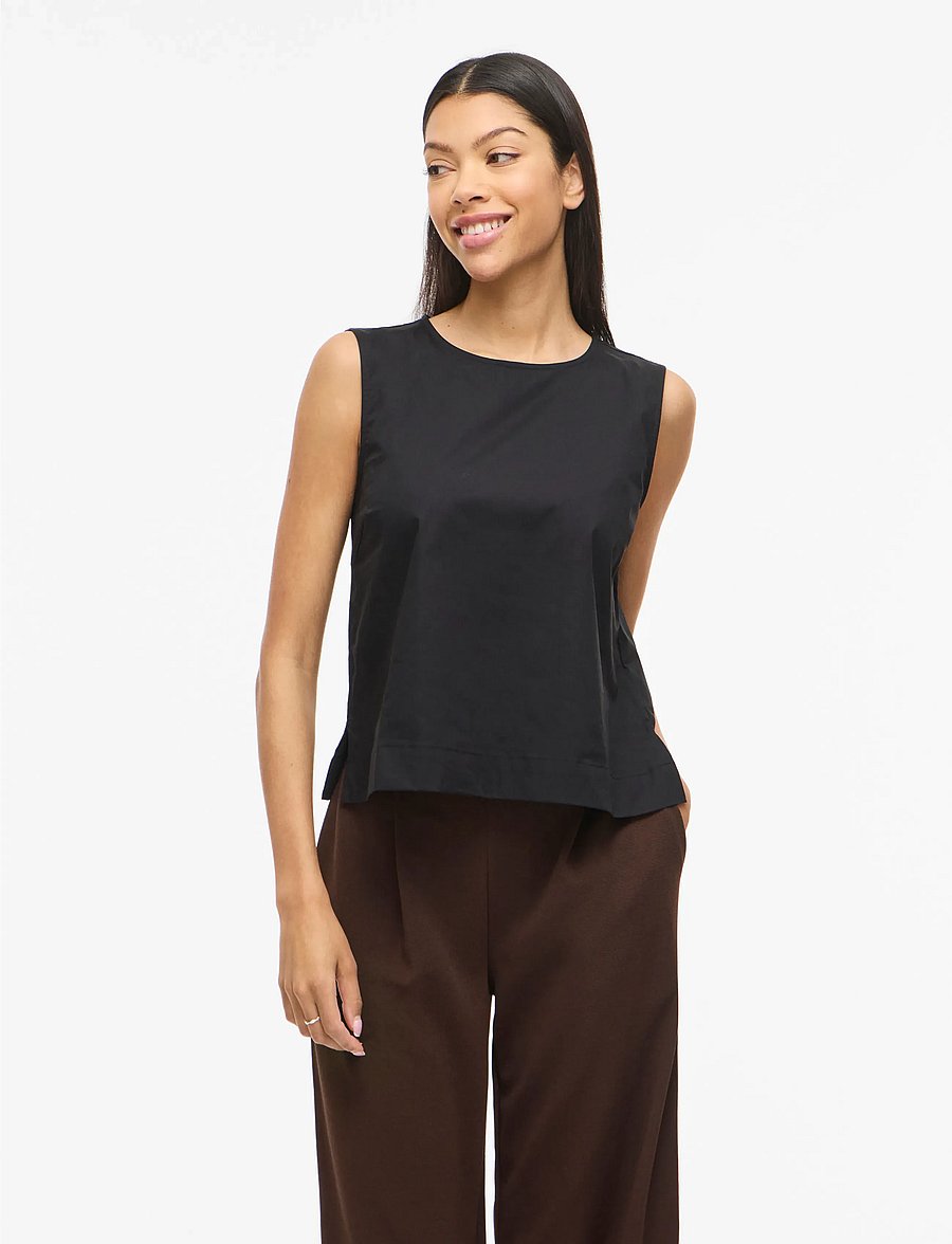 Vila - VIVALENCIA O-NECK S/L SHORT TOP/2 - Ärmellose blusen - black beauty - 0