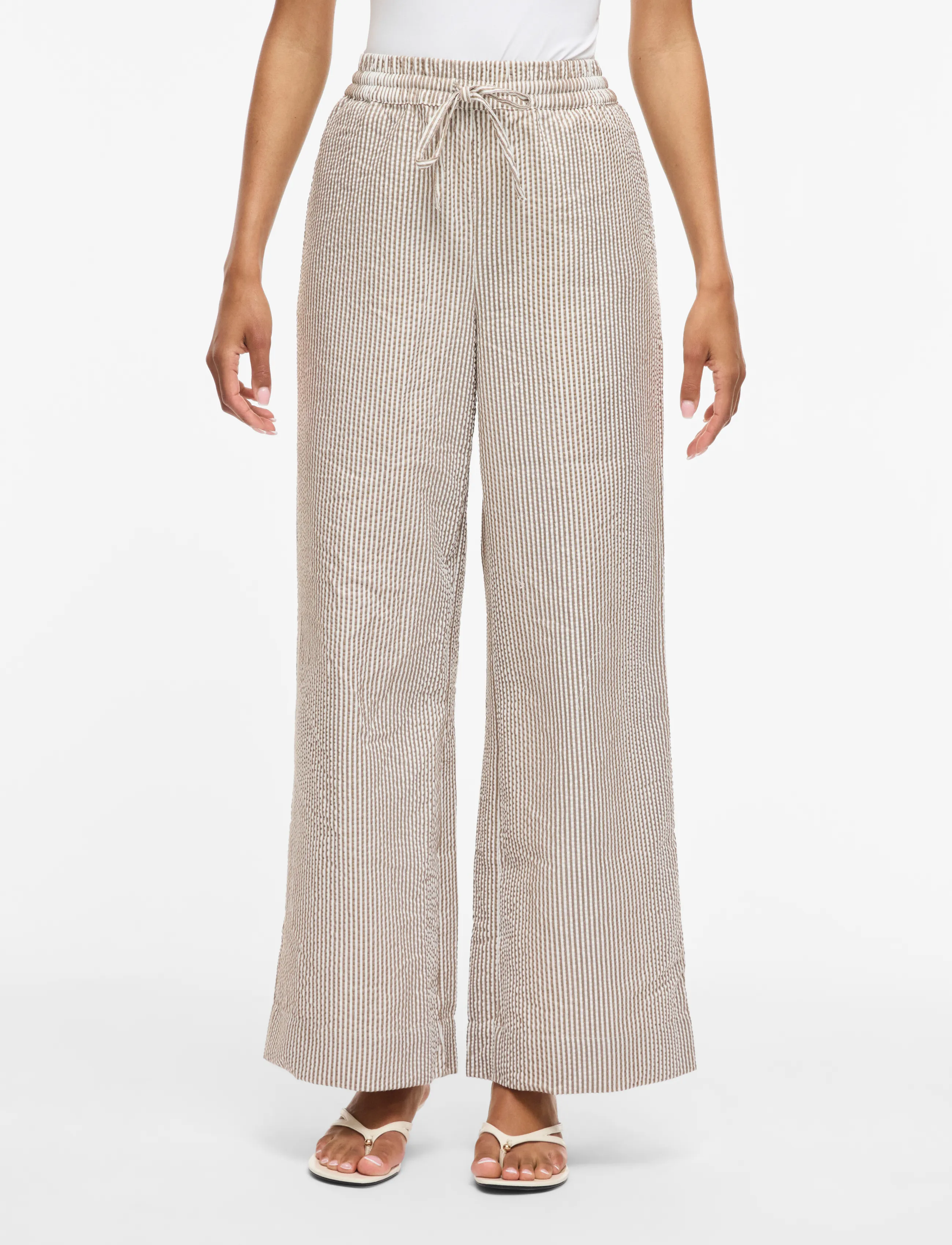 Vila Vikalea Hw Pants, Kvinder, Stribede Højtaljede Vide Ben Bukser, Kakigrøn, Str: 34