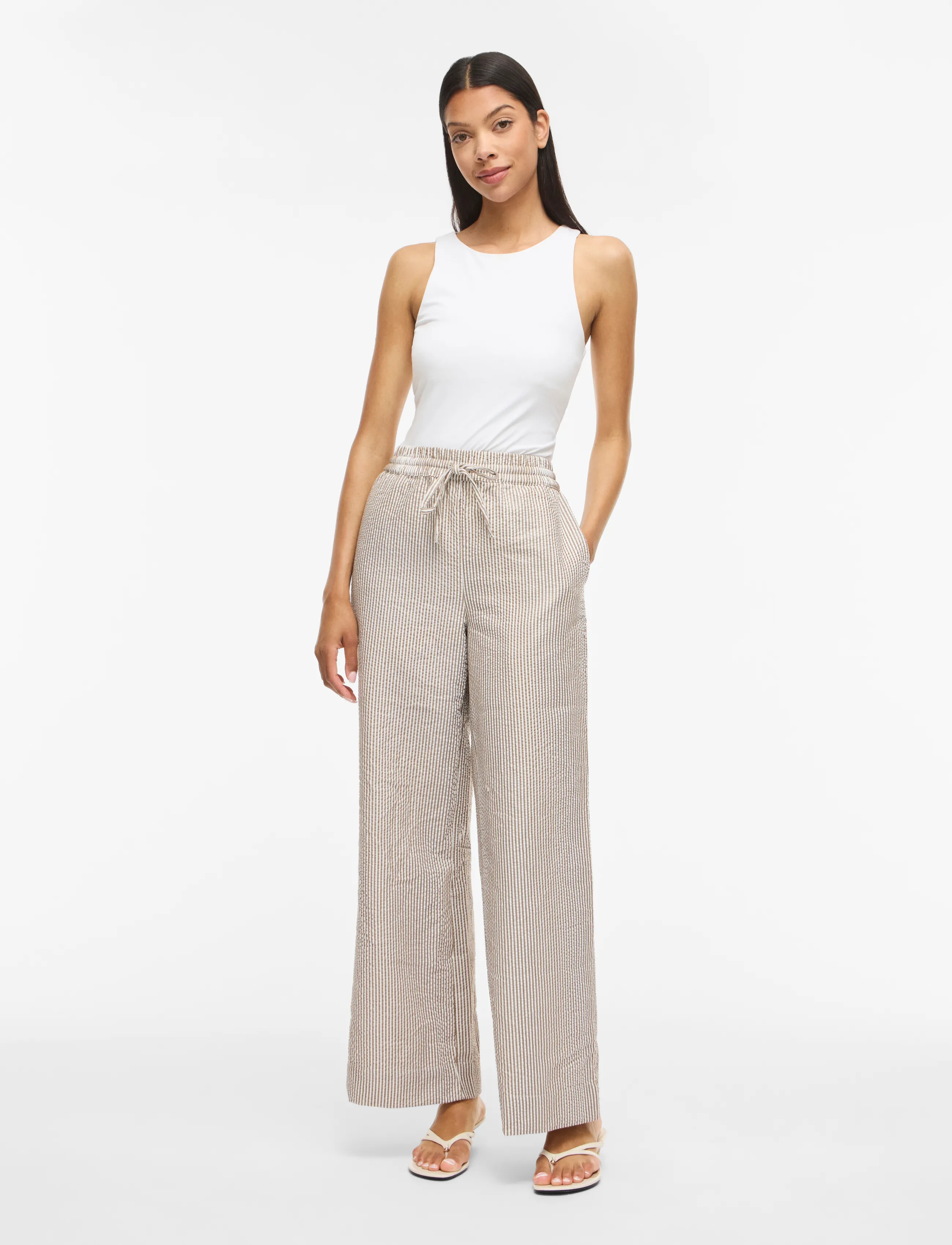 Vila - VIKALEA HW PANTS - leveälahkeiset housut - snow white - 4