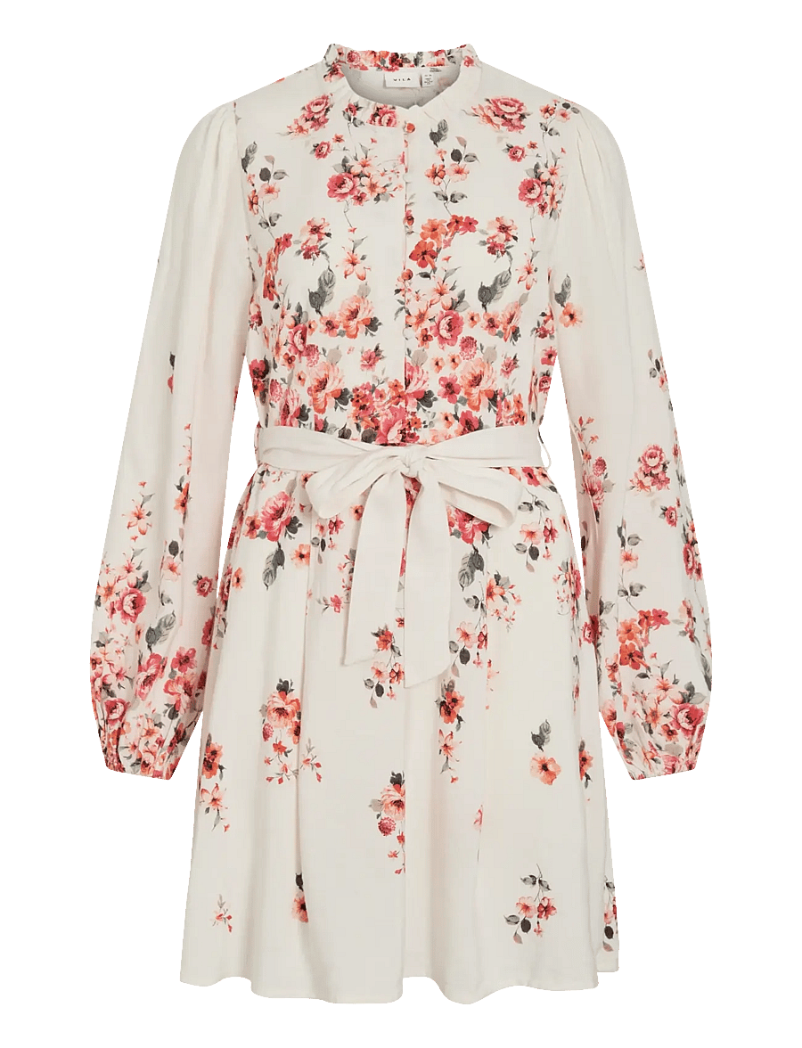 Vila - VIELMA BAI O-NECK L/S SHORT DRESS/LN/1 - robes chemises - cloud dancer - 0