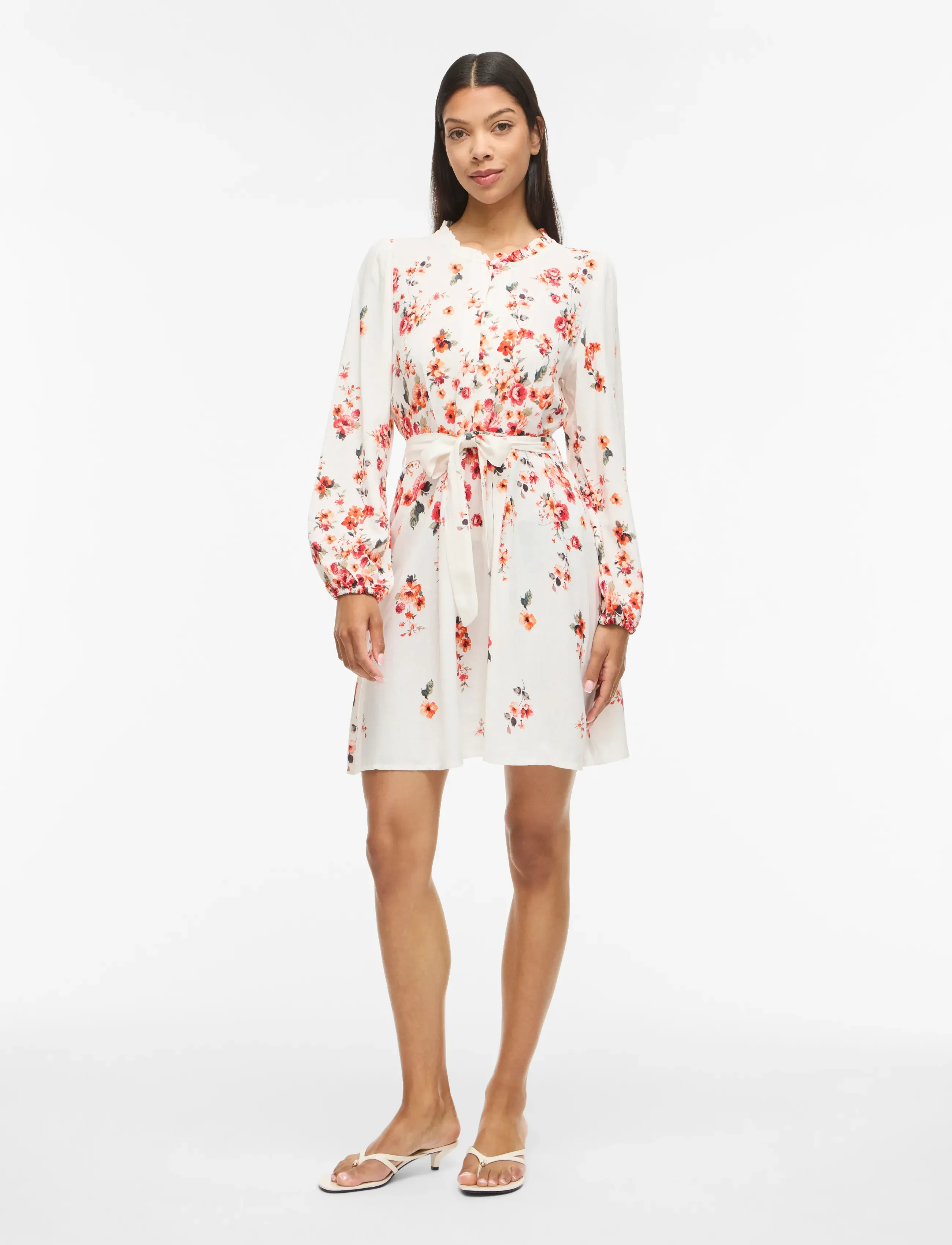 Vila - VIELMA BAI O-NECK L/S SHORT DRESS/LN/1 - robes chemises - cloud dancer - 3