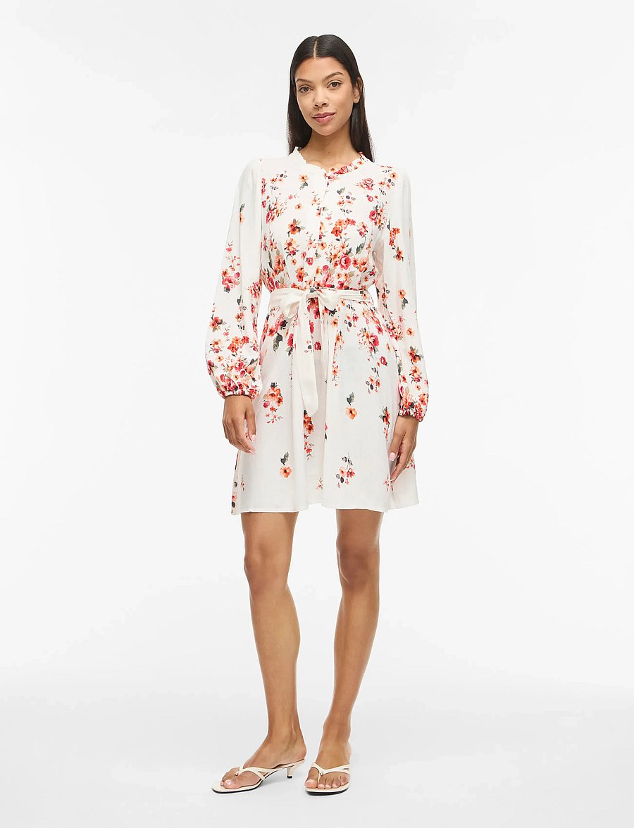 Vila - VIELMA BAI O-NECK L/S SHORT DRESS/LN/1 - robes chemises - cloud dancer - 3