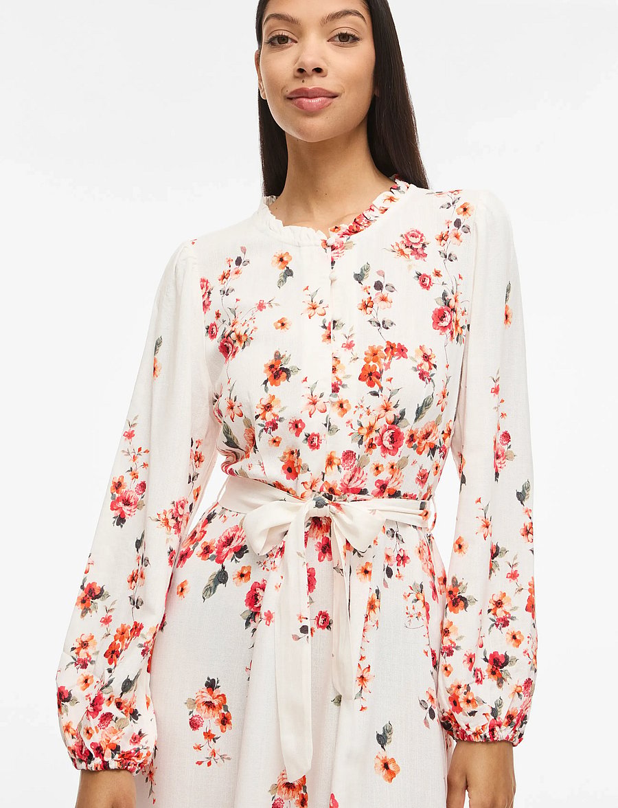 Vila - VIELMA BAI O-NECK L/S SHORT DRESS/LN/1 - robes chemises - cloud dancer - 4