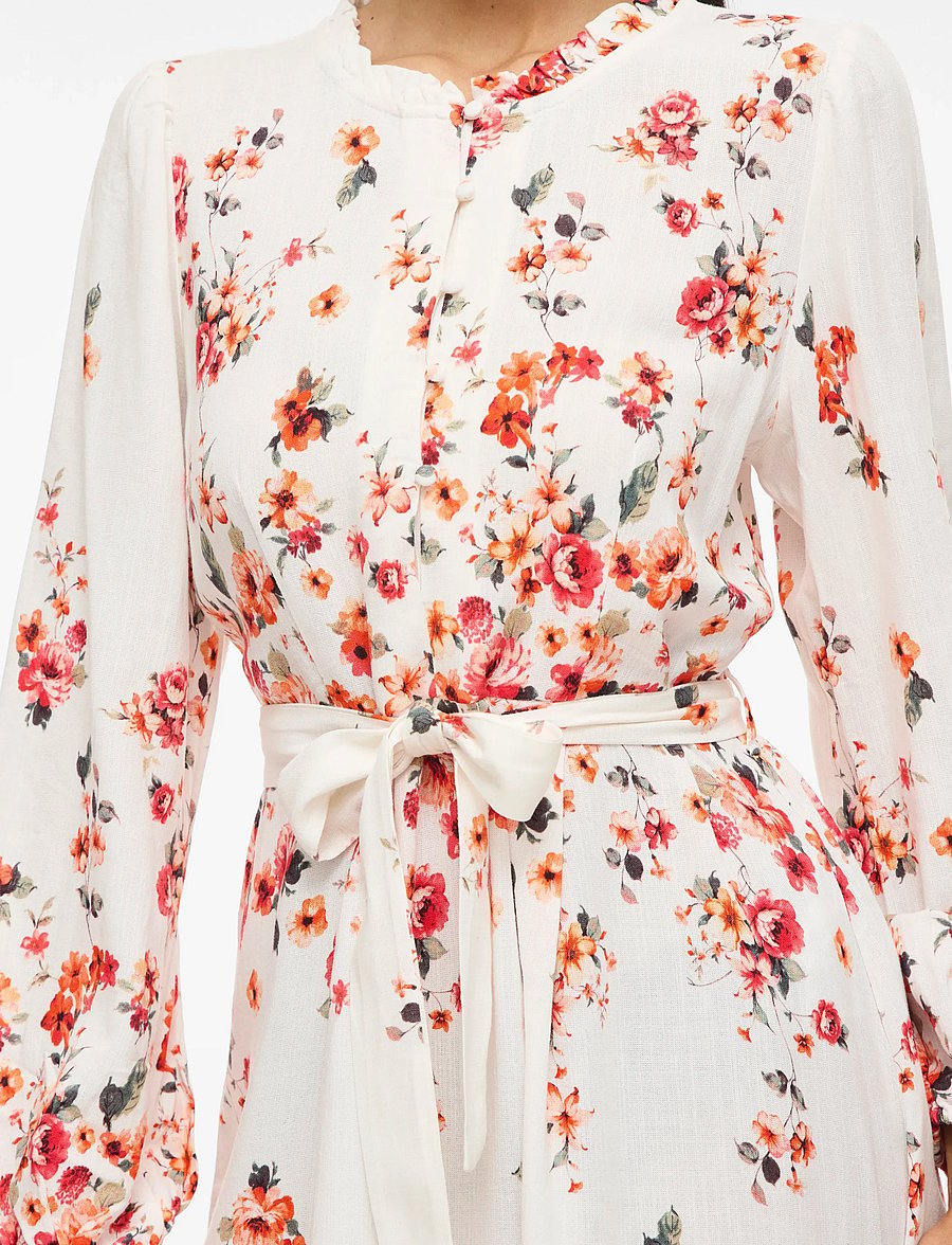 Vila - VIELMA BAI O-NECK L/S SHORT DRESS/LN/1 - robes chemises - cloud dancer - 5