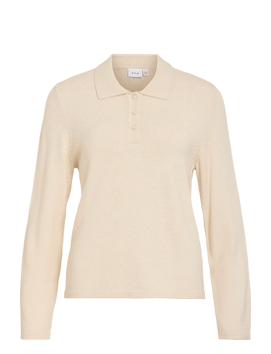 Vila - VIRIL L/S POLO PULLOVER KNIT - NOOS - super light natural melan - 1