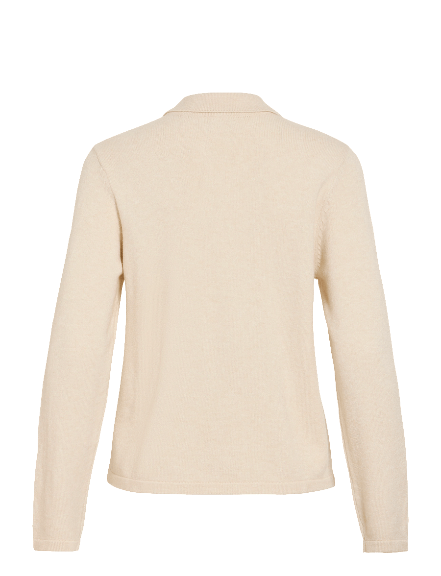 Vila - VIRIL L/S POLO PULLOVER KNIT - NOOS - super light natural melan - 2