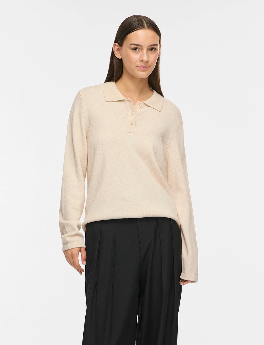 Vila - VIRIL L/S POLO PULLOVER KNIT - NOOS - super light natural melan - 0