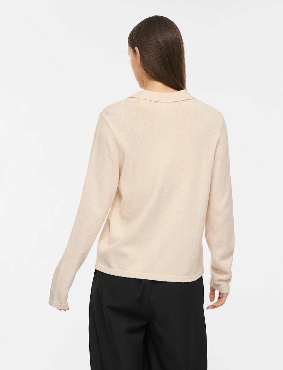 Vila - VIRIL L/S POLO PULLOVER KNIT - NOOS - super light natural melan - 3