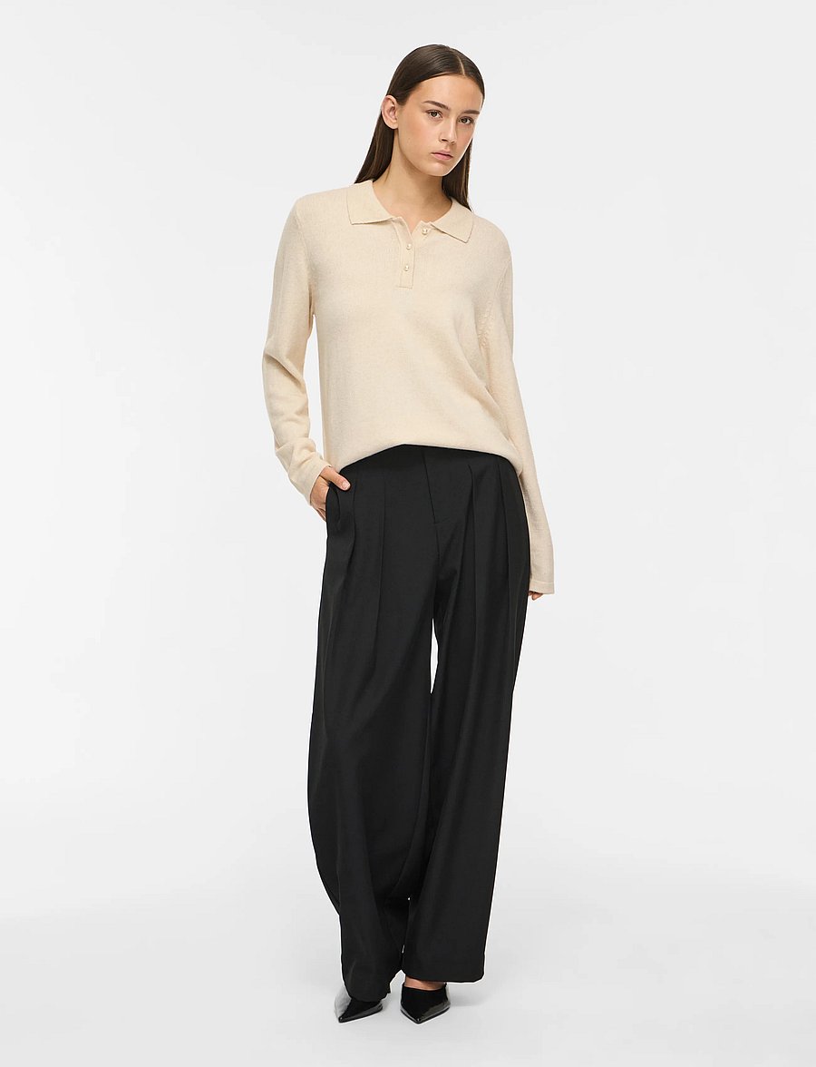 Vila - VIRIL L/S POLO PULLOVER KNIT - NOOS - super light natural melan - 4