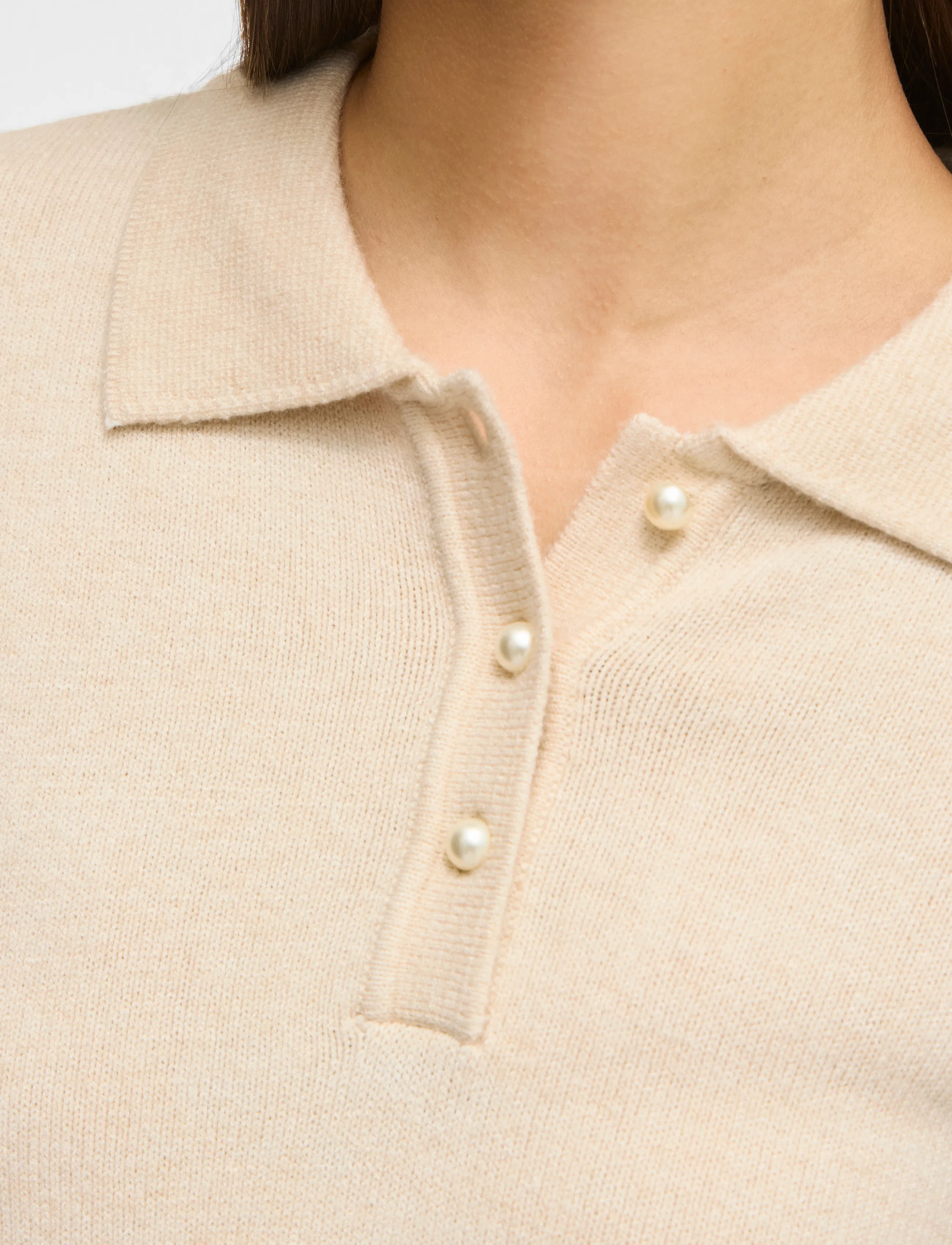 Vila VIRIL L/S POLO PULLOVER KNIT - NOOS - Fødselsdag - SUPER LIGHT NATURAL MELAN / cream