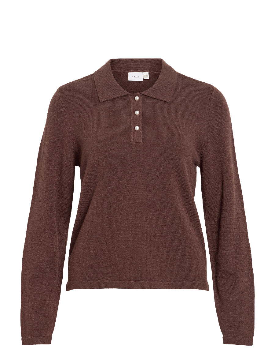 Vila - VIRIL L/S POLO PULLOVER KNIT - NOOS - coffee bean - 1