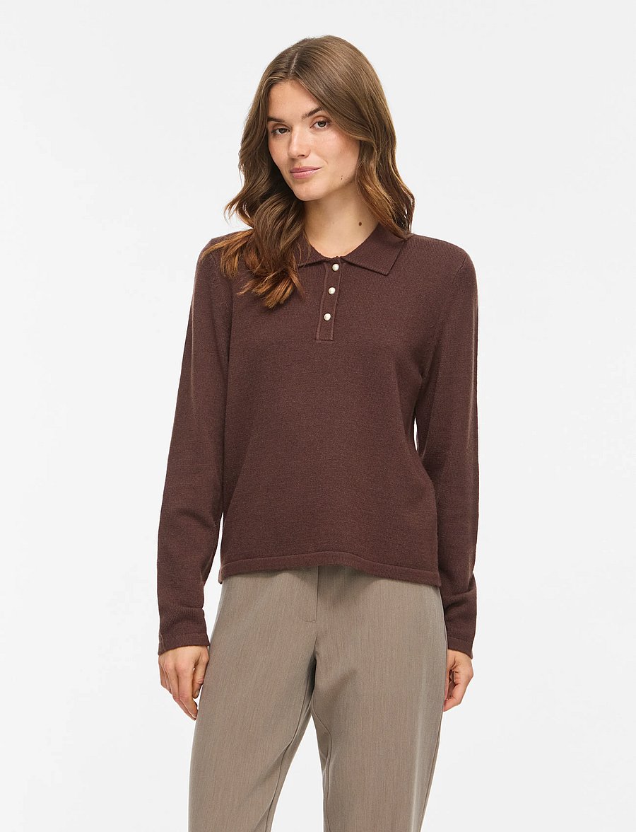 Vila - VIRIL L/S POLO PULLOVER KNIT - NOOS - coffee bean - 0