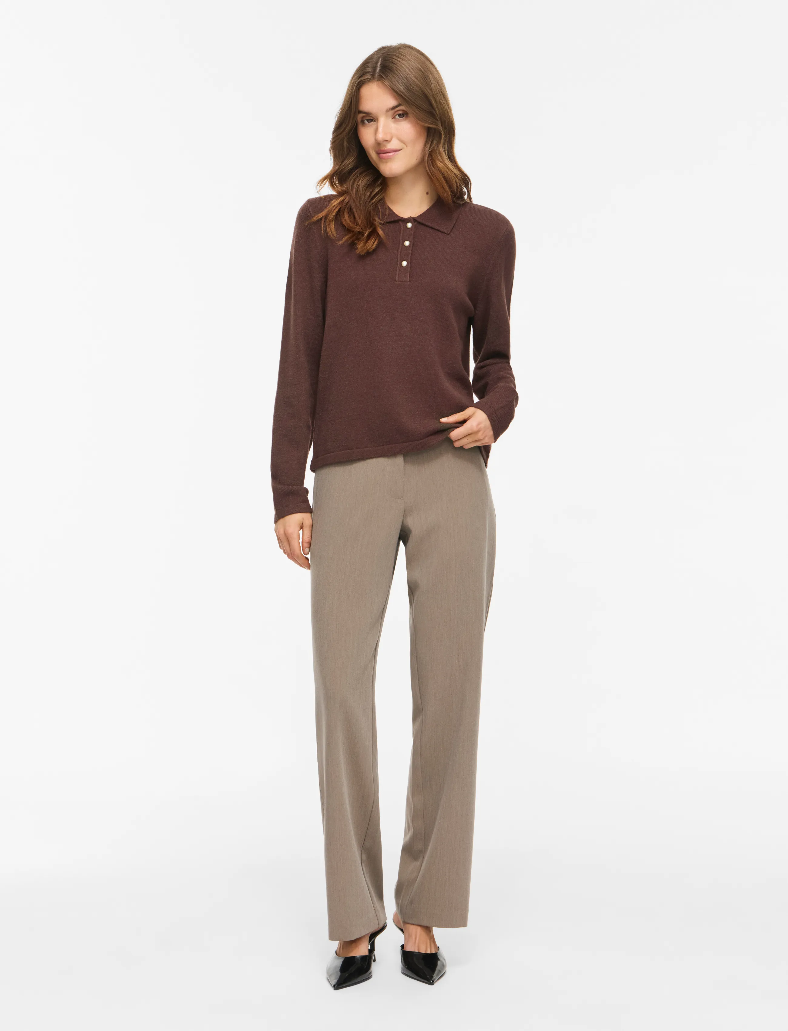 Vila - VIRIL L/S POLO PULLOVER KNIT - NOOS - coffee bean - 4