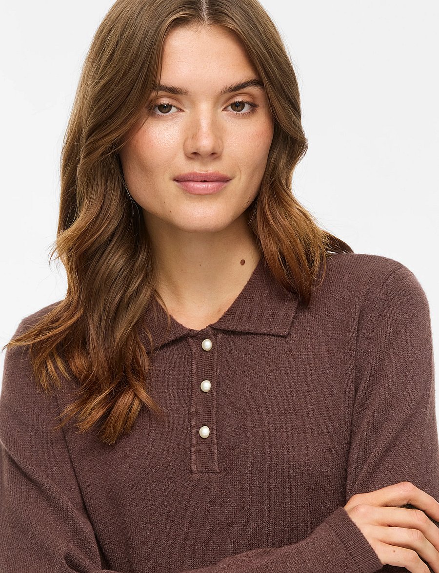 Vila - VIRIL L/S POLO PULLOVER KNIT - NOOS - coffee bean - 5