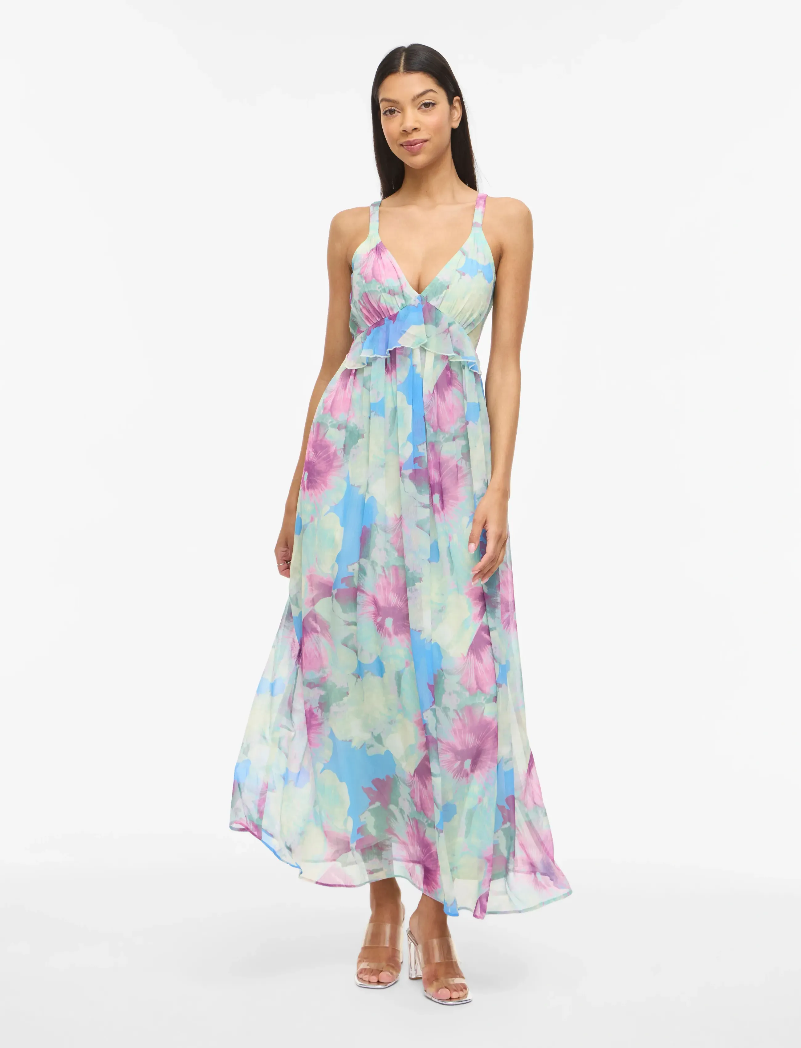 Vila VIPEONY V-NECK MAXI STRAP DRESS/DC/KA - Vila - SMOKE GREEN / multi