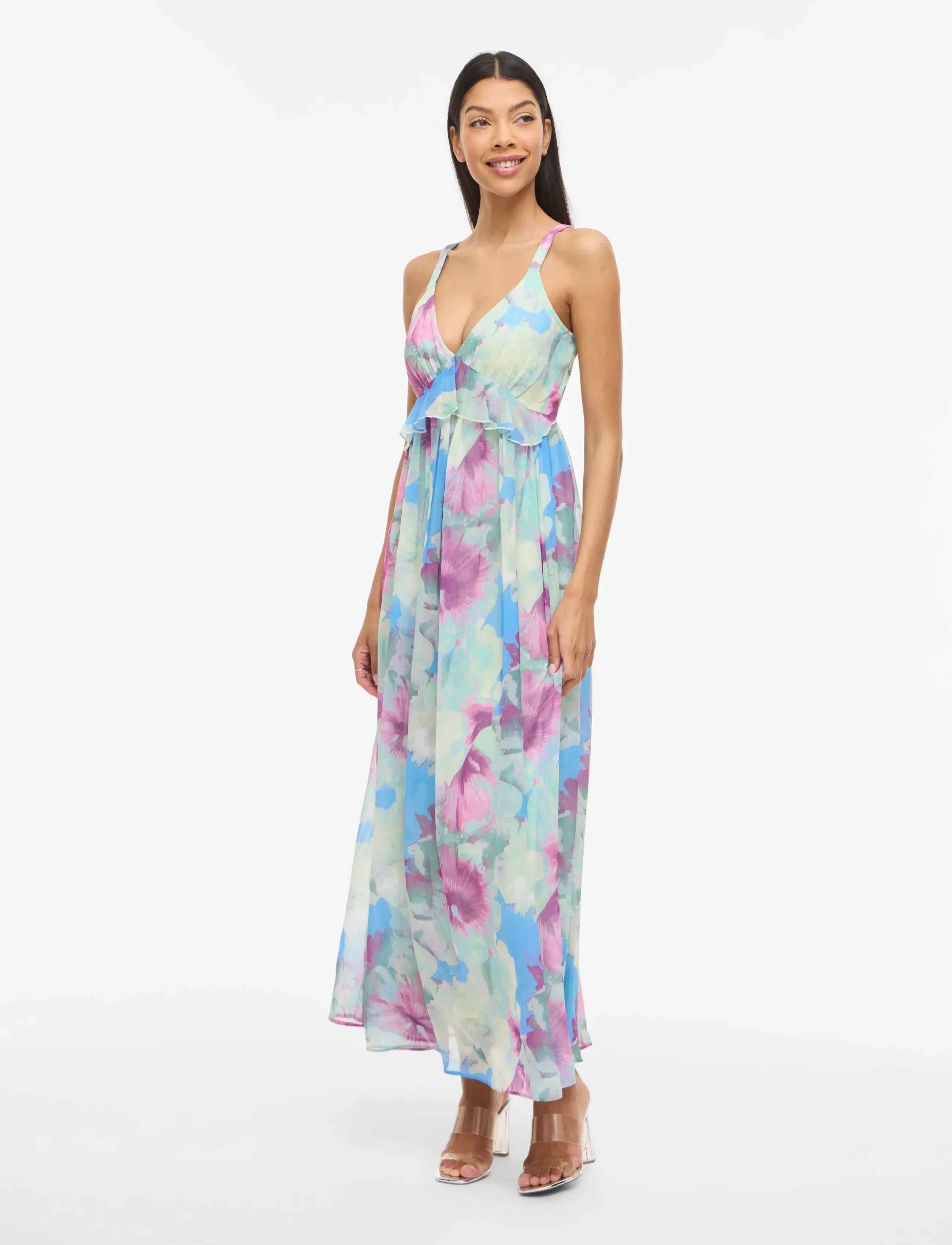 Vila - VIPEONY V-NECK MAXI STRAP DRESS/DC/KA - maksikleidid - smoke green - 4