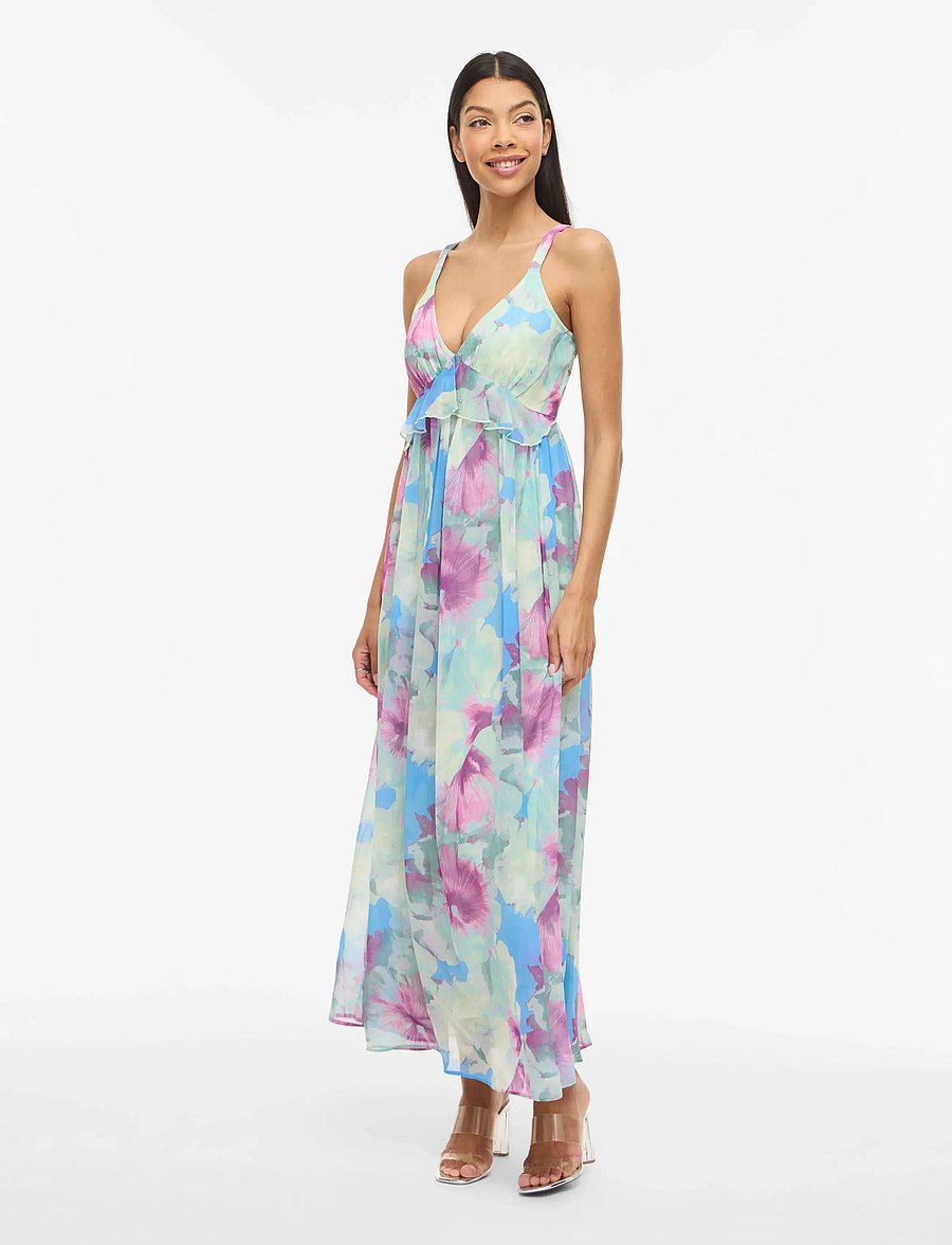 Vila - VIPEONY V-NECK MAXI STRAP DRESS/DC/KA - maksikleidid - smoke green - 4