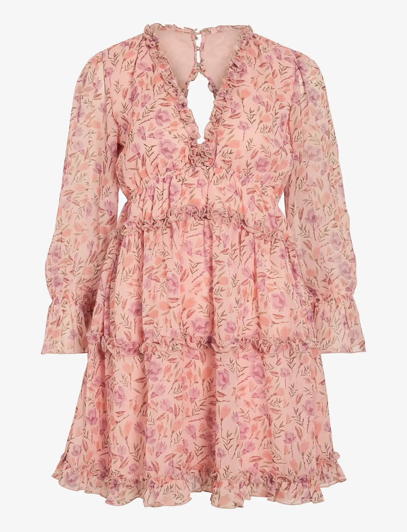 Vila - VIJASMINE L/S V-NECK SHORT DRESS/DC/KA - summer dresses - sea pink - 0