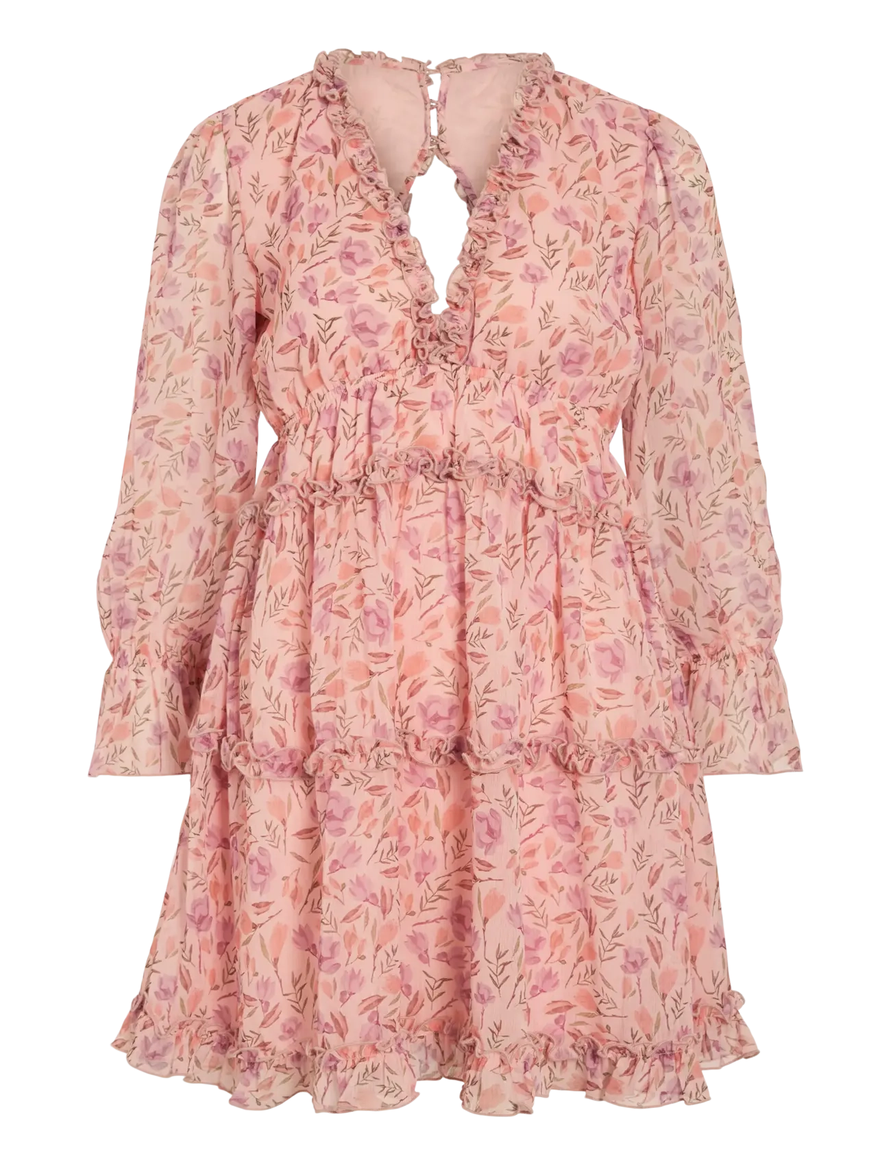 Vila VIJASMINE L/S V-NECK SHORT DRESS/DC/KA - PARTY - SEA PINK / pink/rose