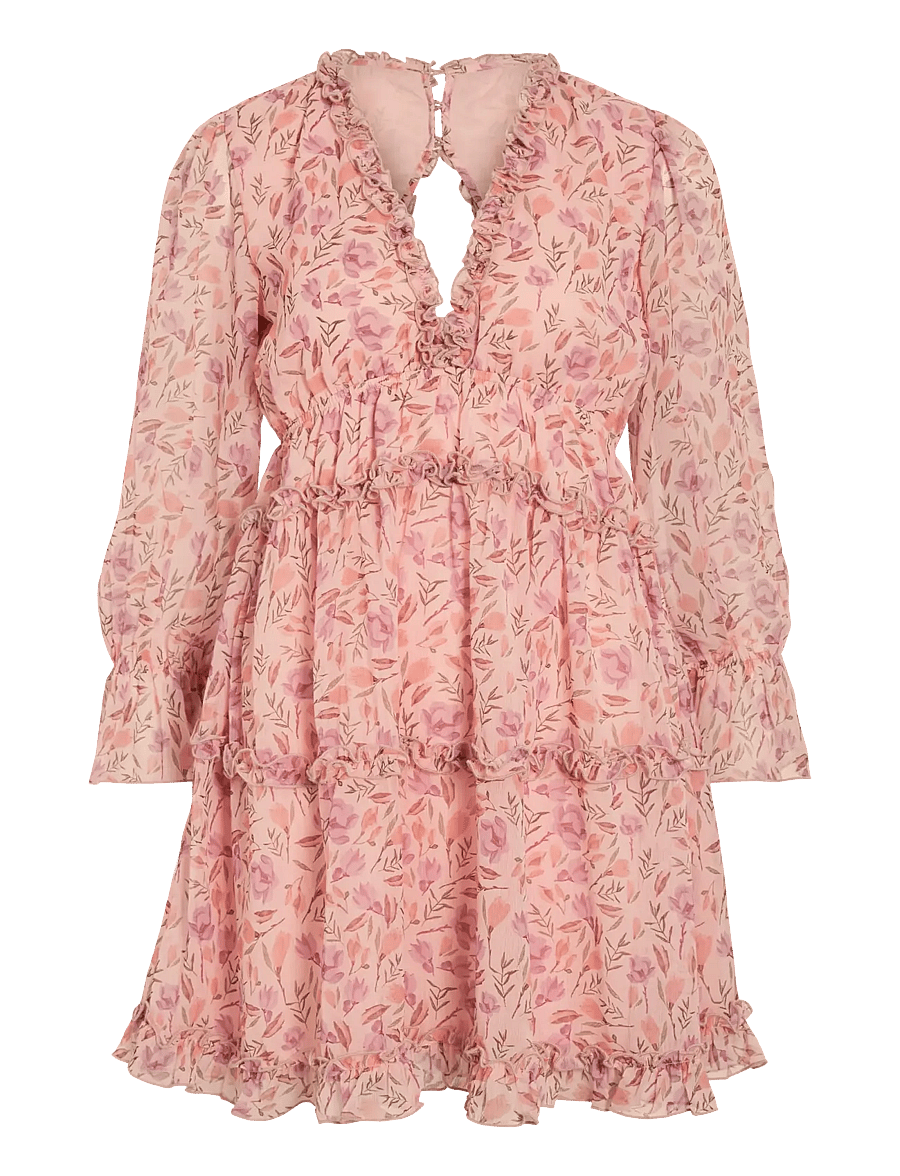 Vila - VIJASMINE L/S V-NECK SHORT DRESS/DC/KA - sommerkleider - sea pink - 1