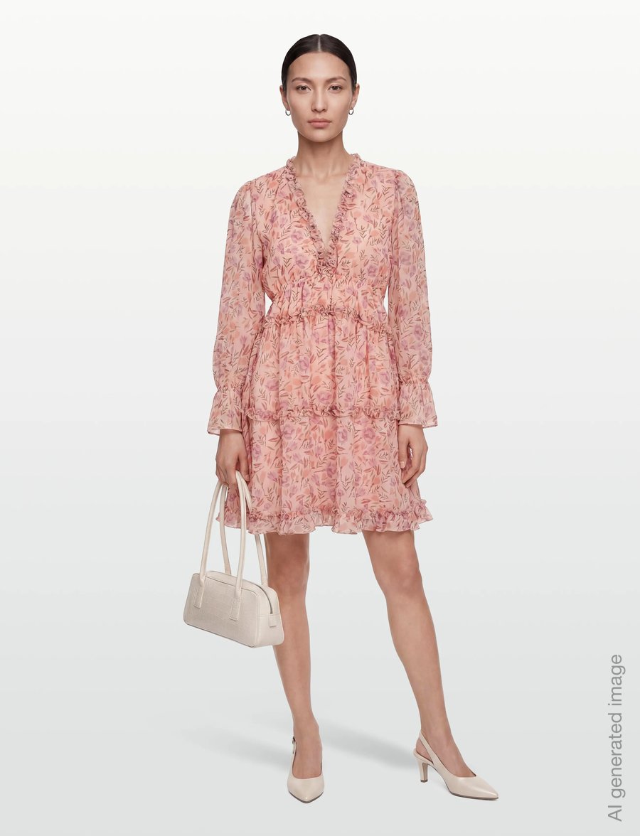 Vila - VIJASMINE L/S V-NECK SHORT DRESS/DC/KA - sommerkleider - sea pink - 0