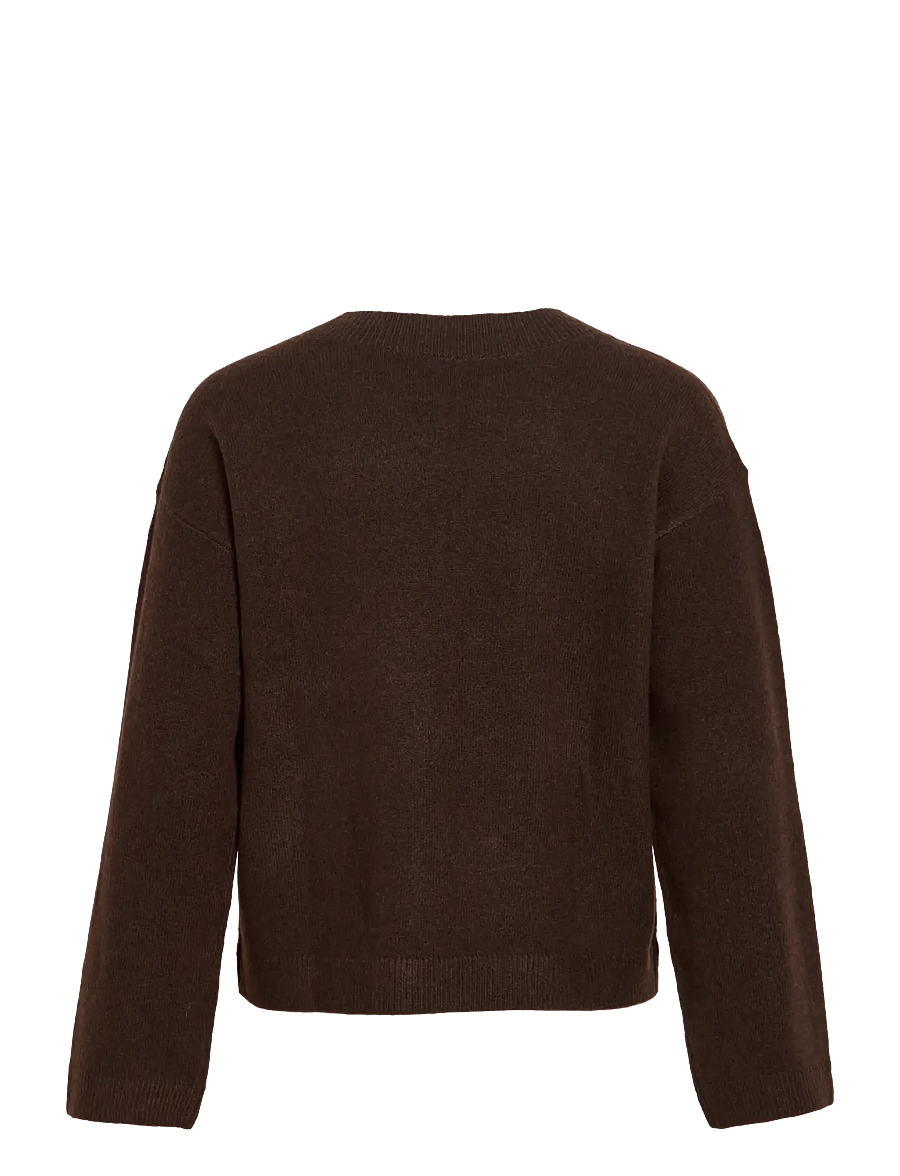 Vila - VILIGA L/S REV V-NECK KNIT TOP - NOOS - striktrøjer - coffee bean - 2