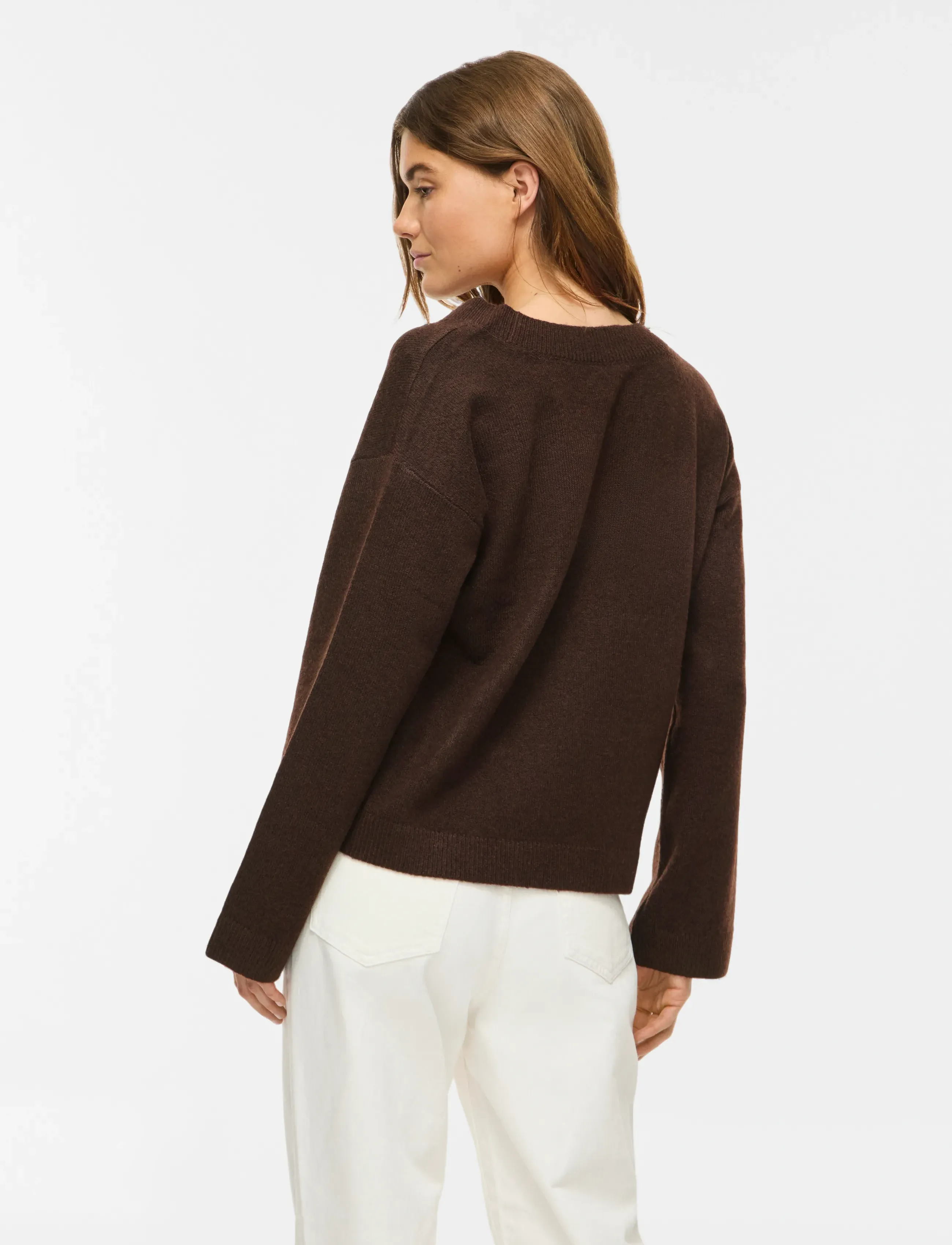 Vila - VILIGA L/S REV V-NECK KNIT TOP - NOOS - striktrøjer - coffee bean - 3