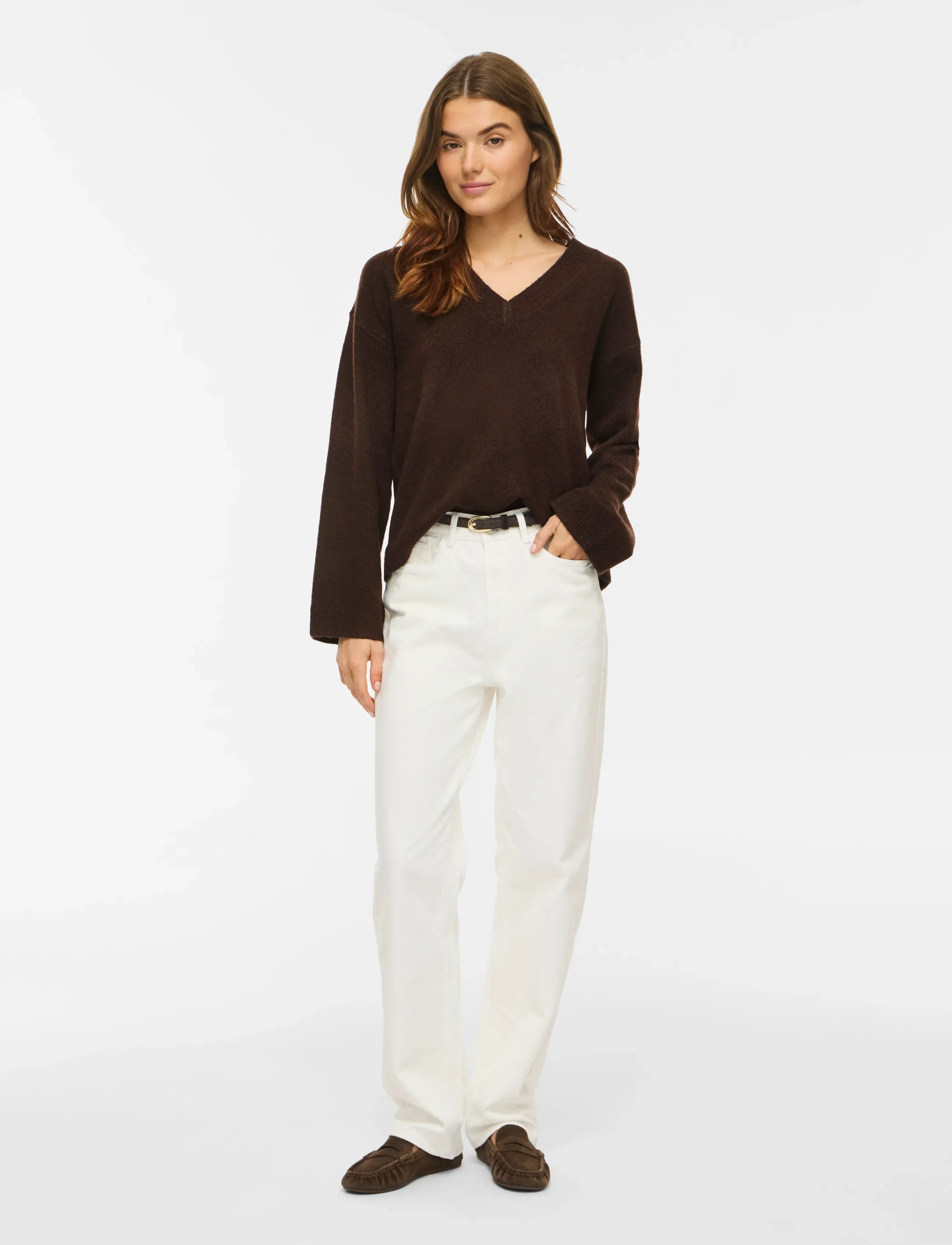 Vila - VILIGA L/S REV V-NECK KNIT TOP - NOOS - striktrøjer - coffee bean - 4