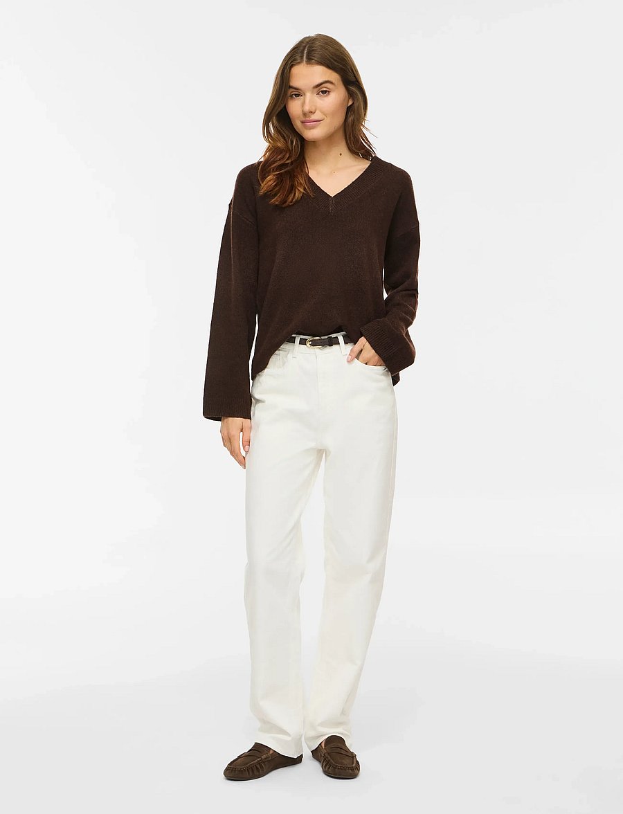 Vila - VILIGA L/S REV V-NECK KNIT TOP - NOOS - striktrøjer - coffee bean - 4