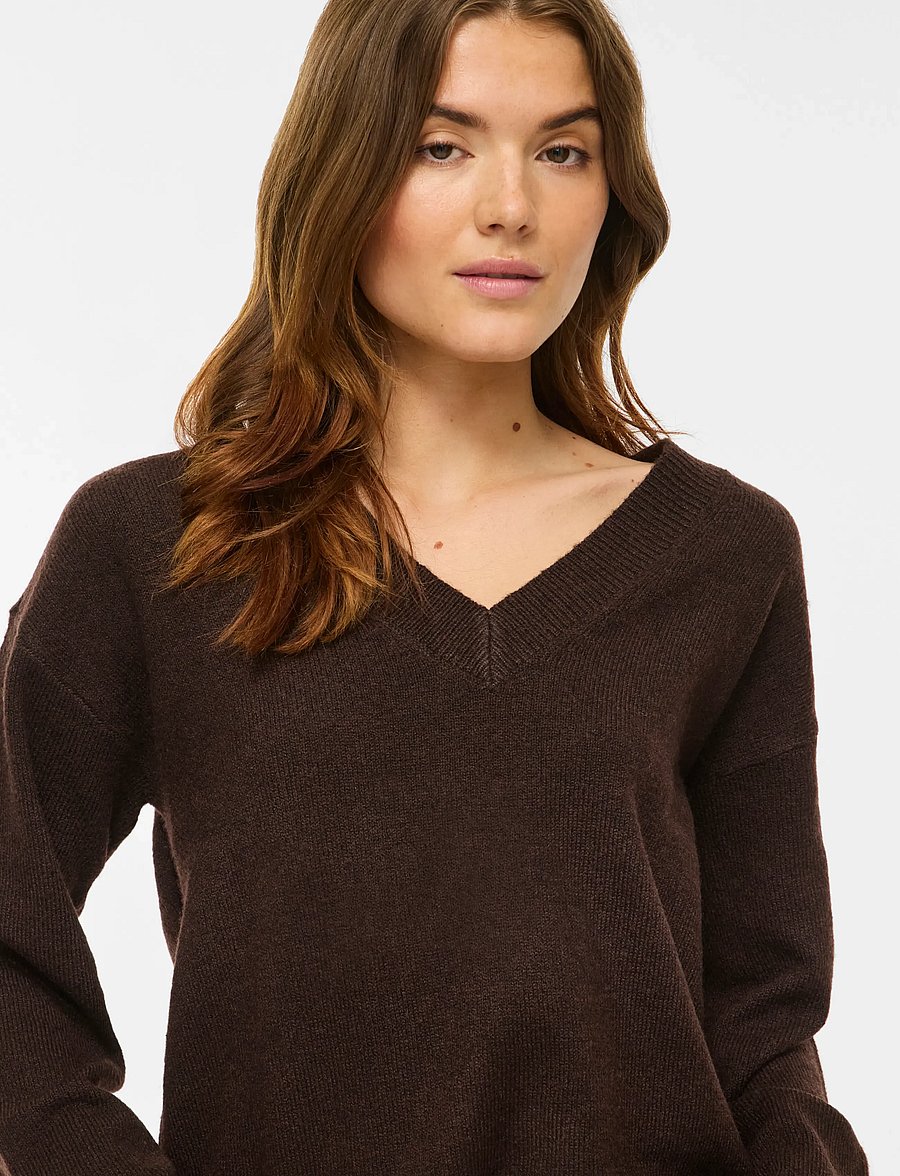 Vila - VILIGA L/S REV V-NECK KNIT TOP - NOOS - striktrøjer - coffee bean - 5