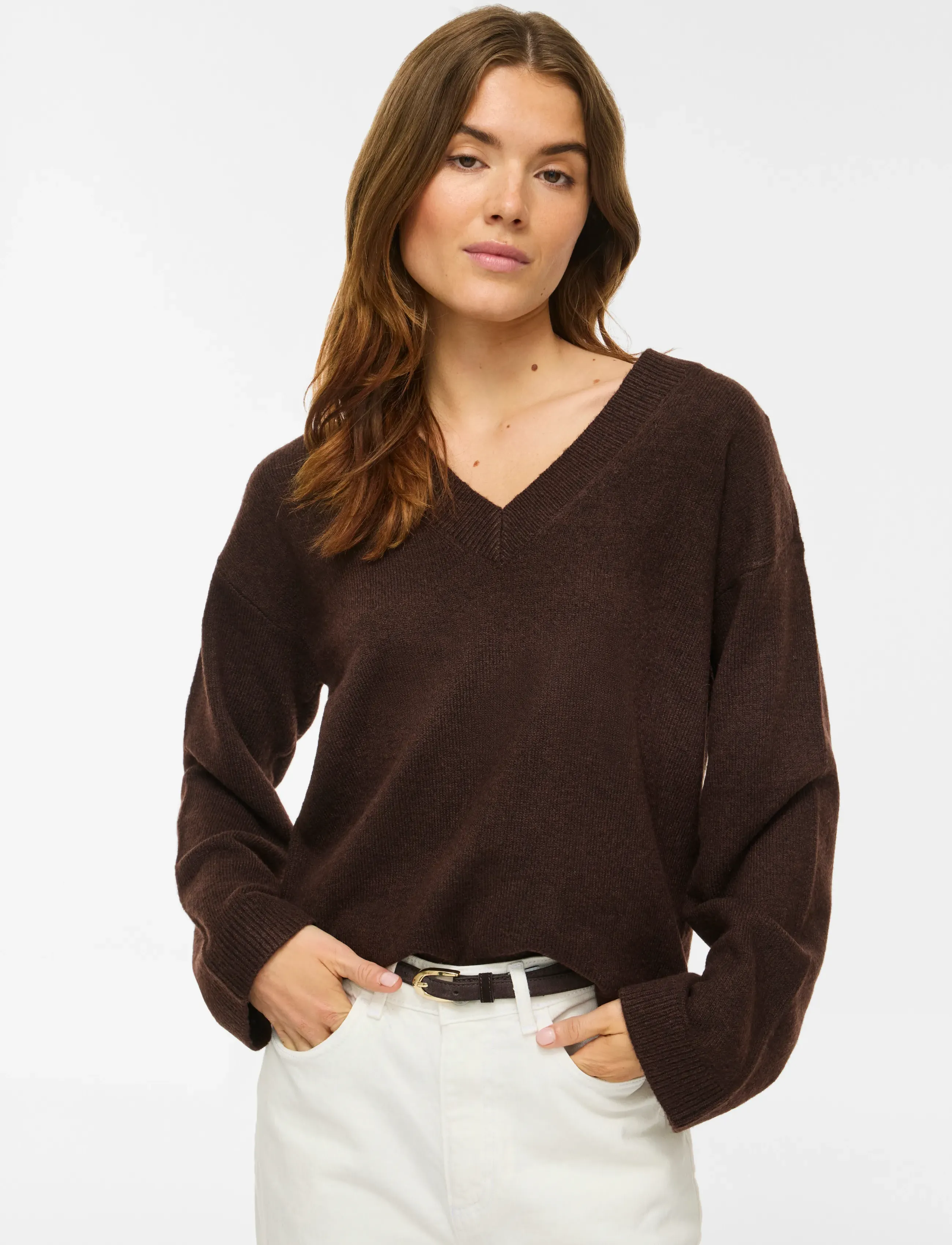 Vila VILIGA L/S REV V-NECK KNIT TOP - NOOS - Fødselsdag - COFFEE BEAN / brown