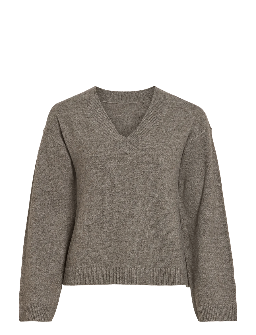 Vila - VILIGA L/S REV V-NECK KNIT TOP - NOOS - striktrøjer - falcon - 1