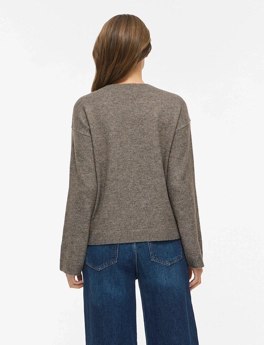 Vila - VILIGA L/S REV V-NECK KNIT TOP - NOOS - striktrøjer - falcon - 3
