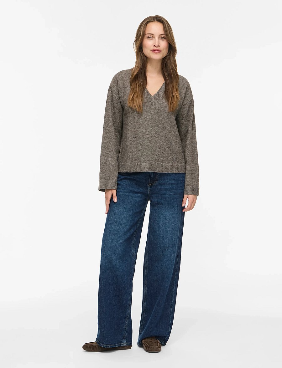 Vila - VILIGA L/S REV V-NECK KNIT TOP - NOOS - striktrøjer - falcon - 4