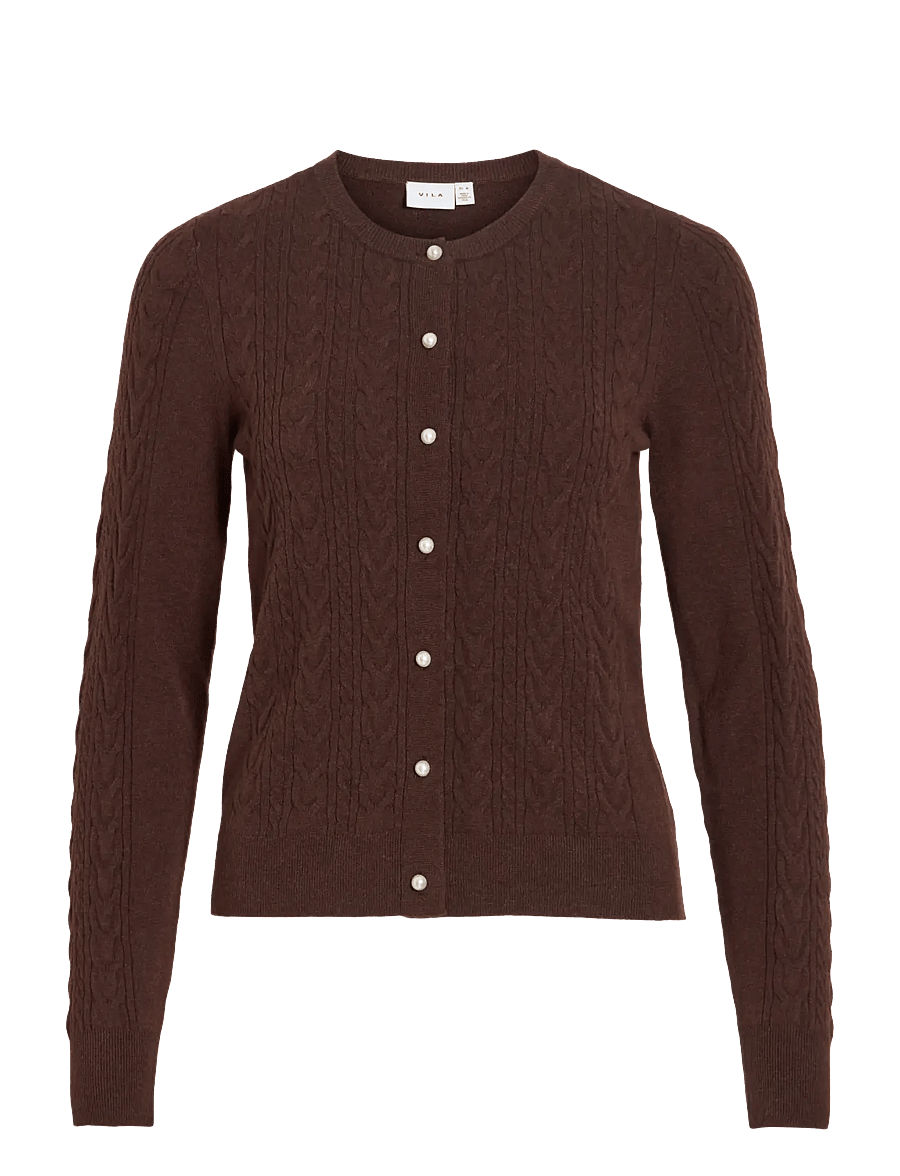 Vila - VIKERRY CABLE L/S KNIT CARDIGAN-NOOS - cardigans - coffee bean - 0