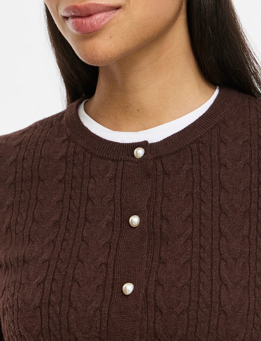 Vila - VIKERRY CABLE L/S KNIT CARDIGAN-NOOS - hnepptar peysur - coffee bean - 5